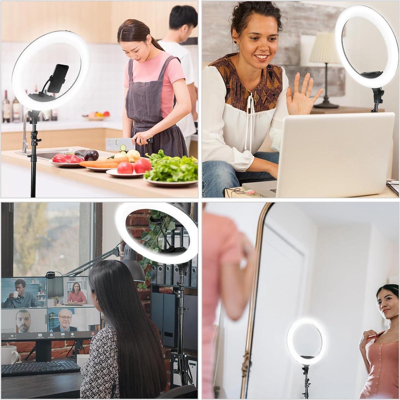 Alt view image 6 of 7 - Ring Light - 18 inch 48W Dimmable LED Ring Light Kit with Stand Adjustable 3200-6500 K Color Temperature Lighting for Vlog, Makeup, YouTube, Photo,Camera,Video - Control with Remote