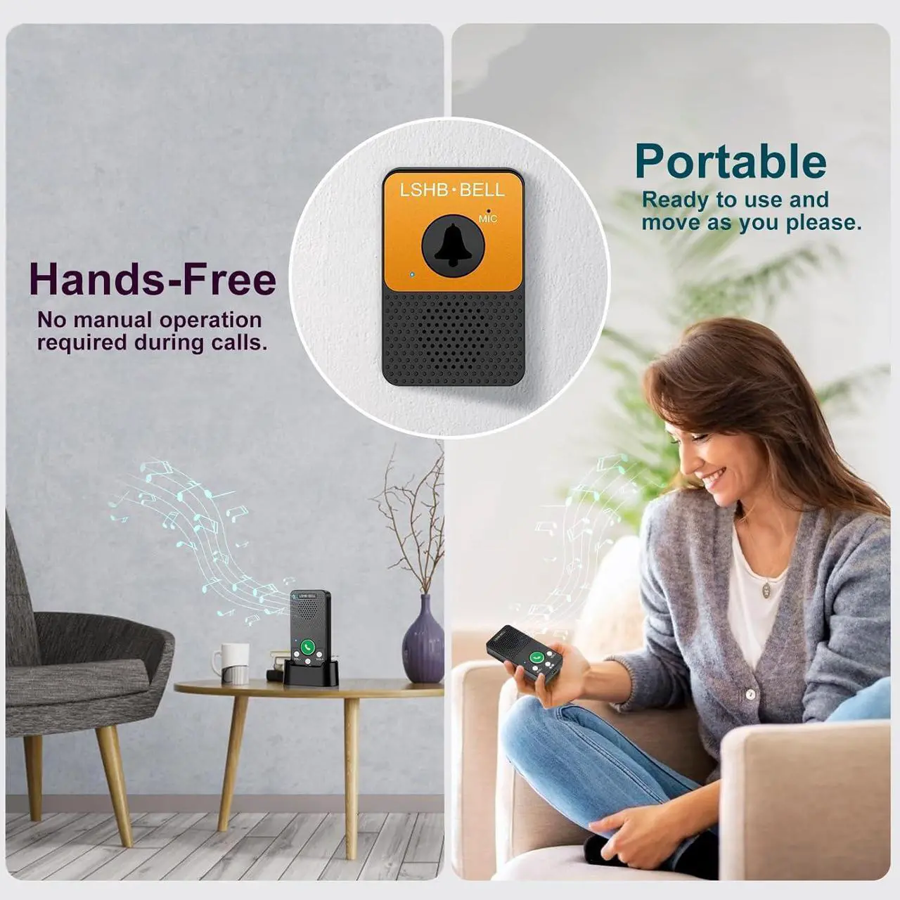 Alt view image 3 of 6 - Wireless Doorbell, Voice Intercom Doorbells, Full Duplex, Hands-Free, Long Range, LED Indicator, 8 Volume Levels, 4 Door Chimes, Movable Portable Wireless Door Bell Kit for Home Office Outdoor, Black