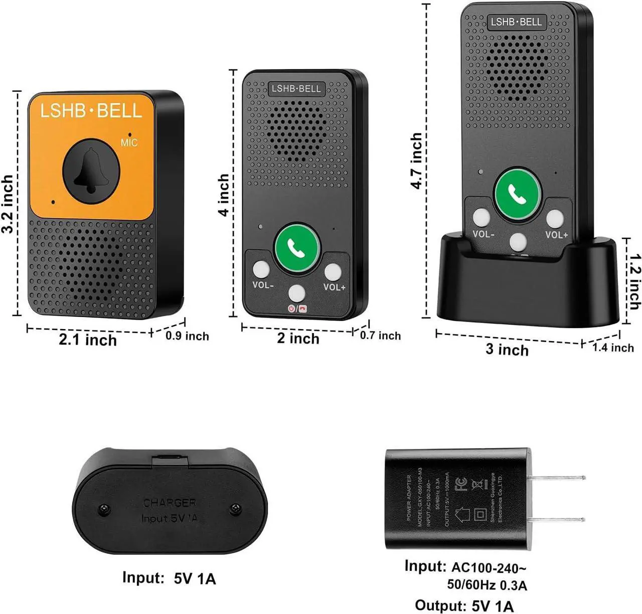 Alt view image 6 of 6 - Wireless Doorbell, Voice Intercom Doorbells, Full Duplex, Hands-Free, Long Range, LED Indicator, 8 Volume Levels, 4 Door Chimes, Movable Portable Wireless Door Bell Kit for Home Office Outdoor, Black