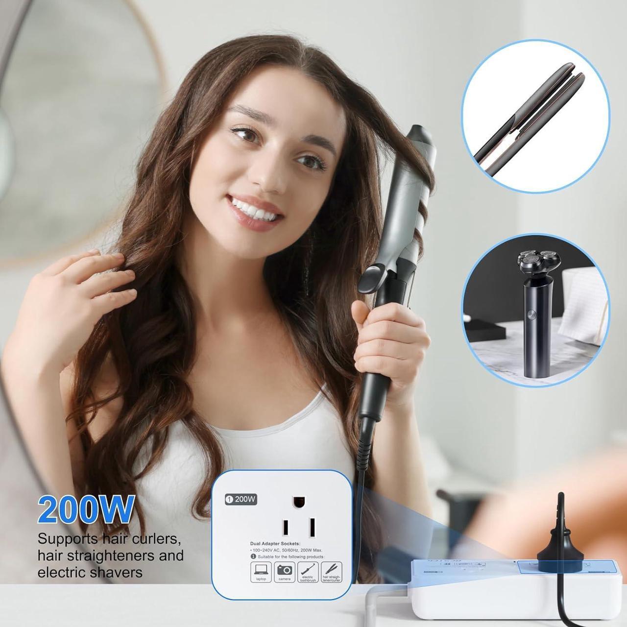 Alt view image 5 of 7 - 2000W Voltage Converter 220V to 110V International Universal Voltage Converter US to Europe Travel Adapter with 2 AC Outlets and 3 USB Ports(2 PD35W), for Hair Dryer Straightener