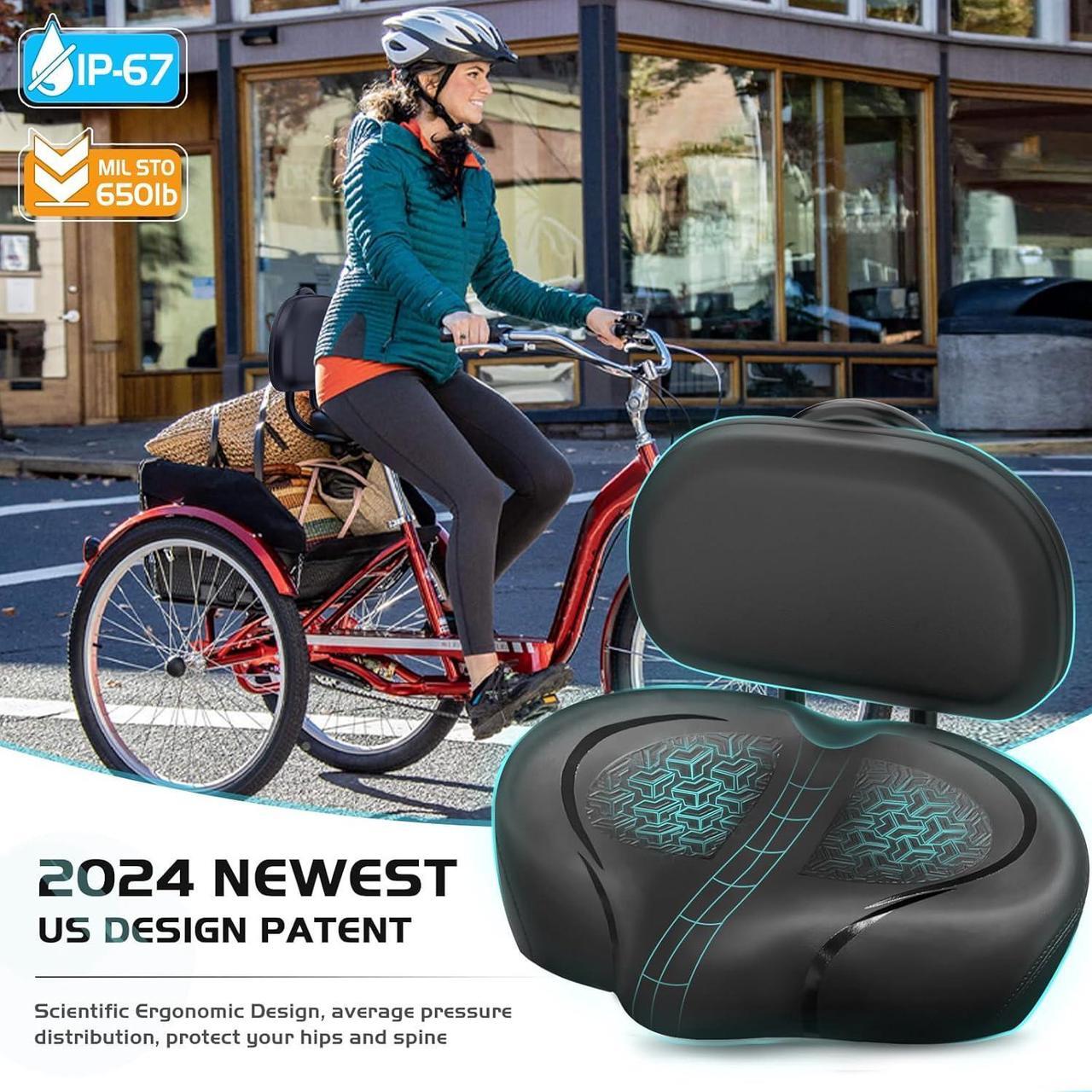 Alt view image 3 of 7 - Noseless Bike Seat Cushion for Men Women-Extra Padding Comfort Wide Bicycle Seat, Oversized Comfortable Saddle for Peloton Bikes, Exercise Bikes, EBikes