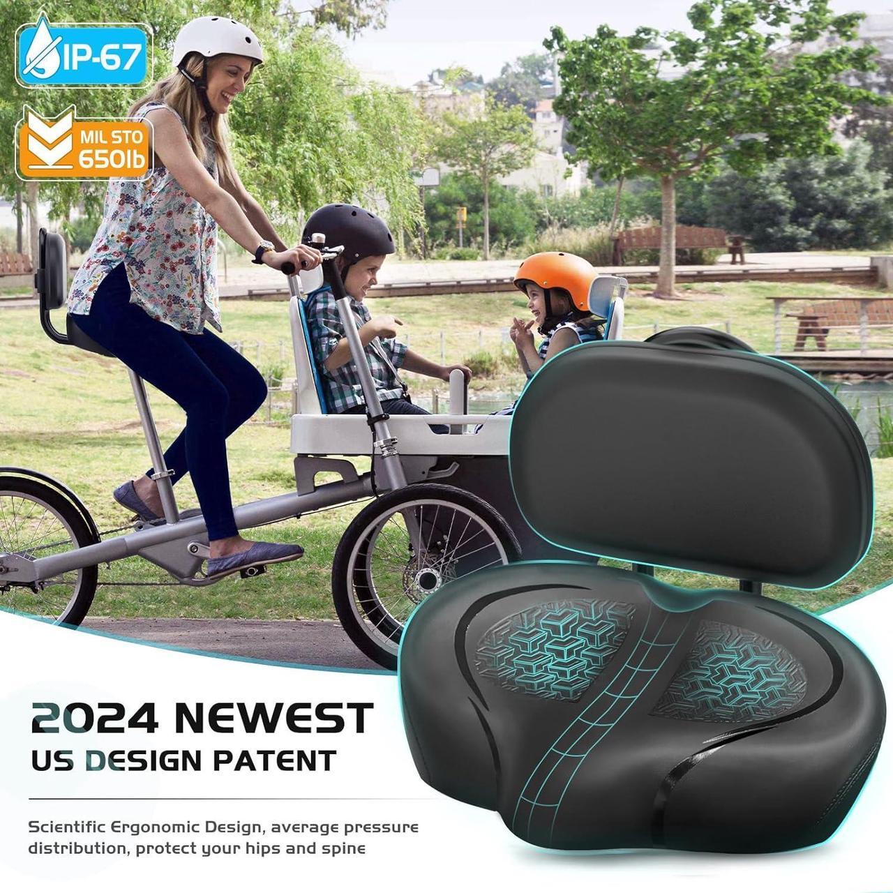 Alt view image 6 of 7 - Noseless Bike Seat Cushion for Men Women-Extra Padding Comfort Wide Bicycle Seat, Oversized Comfortable Saddle for Peloton Bikes, Exercise Bikes, EBikes
