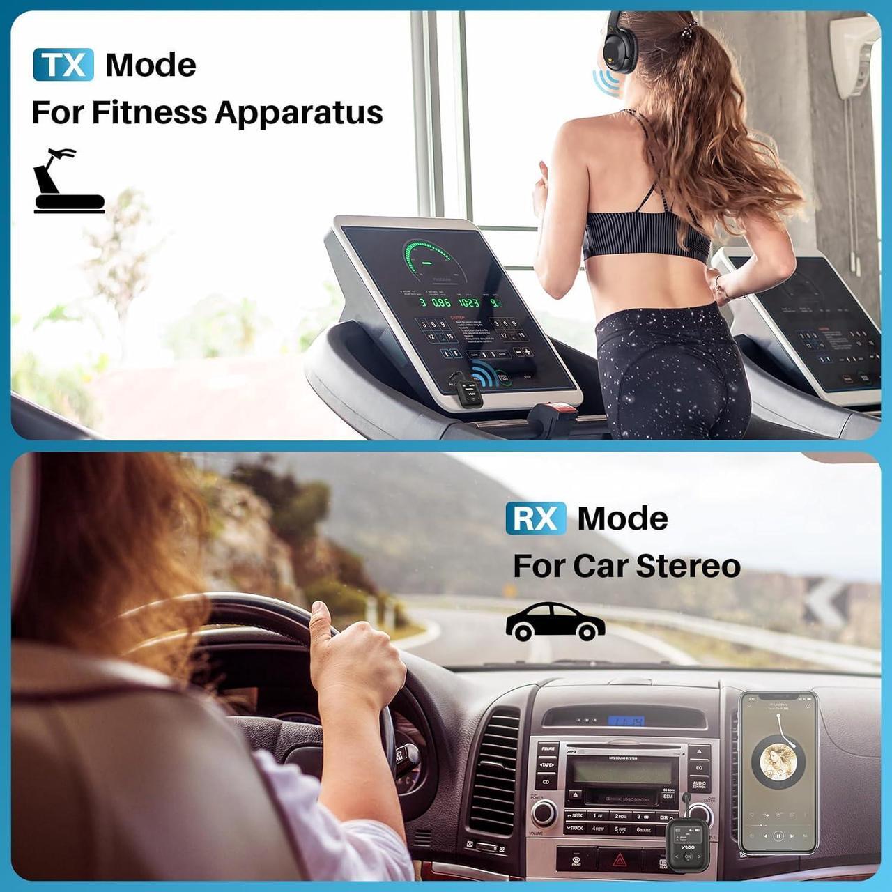 Alt view image 7 of 7 - Upgraded Bluetooth 5.4 Transmitter Receiver for Airplane, Wireless Bluetooth Transmitter Travel Essentials, Supports to 2 Headphones, 2-in-1 Adapter for Planes,TV, Gym,Car,Home Stereo