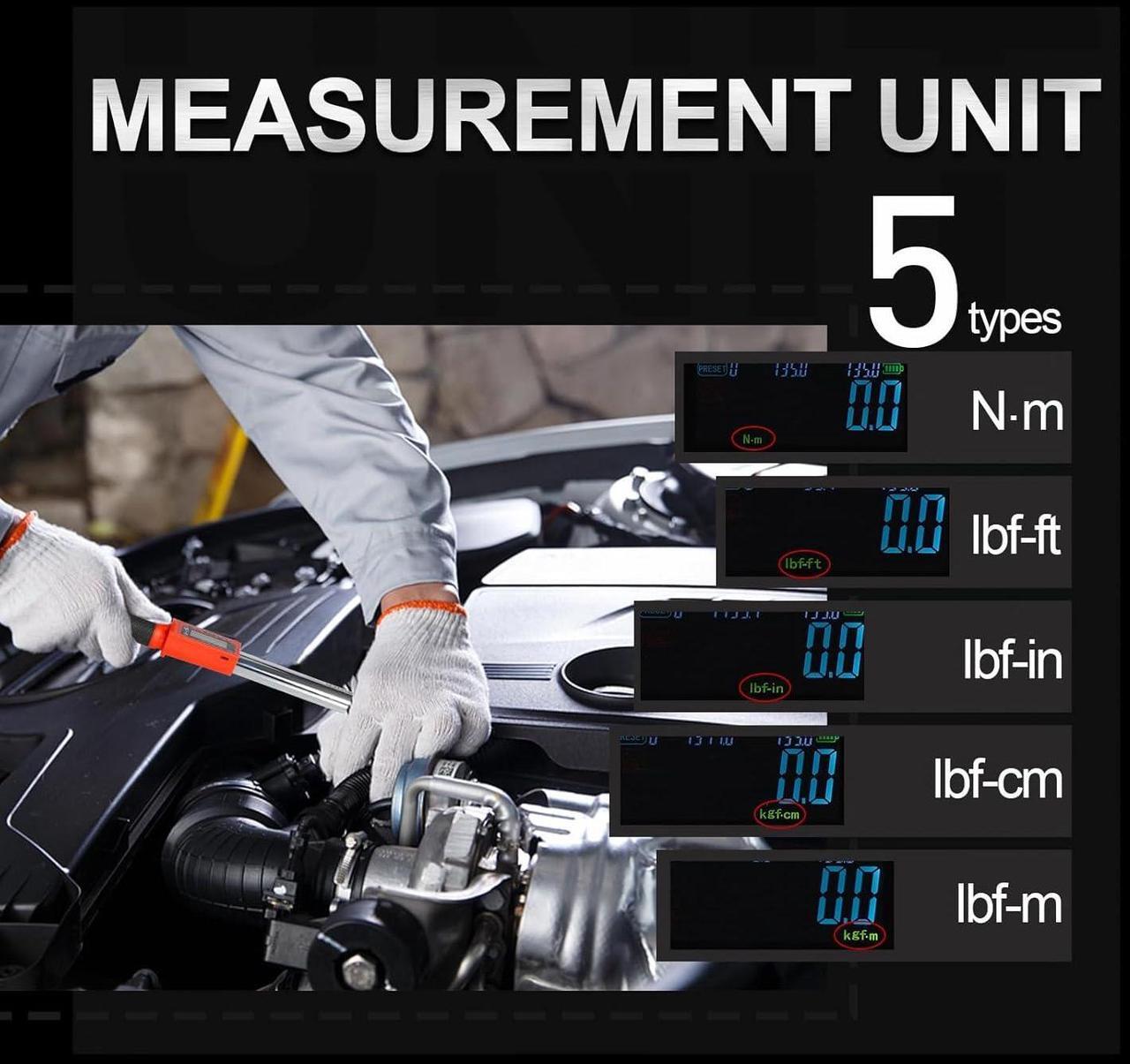 Alt view image 4 of 6 - Digital Torque Wrench 3 8 Drive, 5-100FT-LB/0-135N.M, Torque Range Accurate to ±2%,Electric Torque Wrench with Buzzer and LED Flash Notification for Bike/Motorcycle/Auto Repair