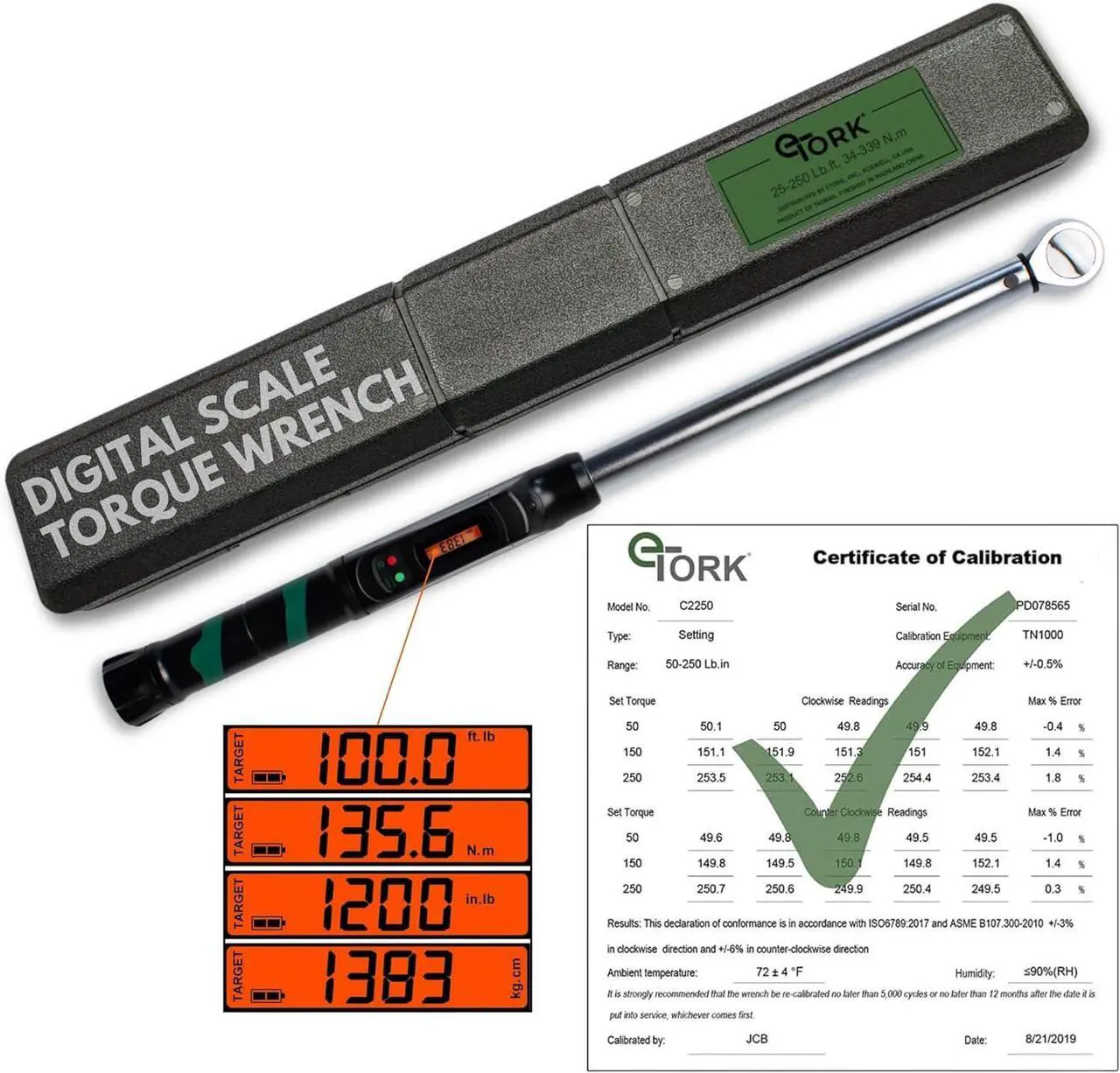 Main image of Precision Torque Wrench 1/2 Drive - Digital Scale Torque Wrench 25-250 ft-lb, Click-Style Electronic Torque Wrench for Tire Wrench, Essential Addition to your Torque Wrench Set