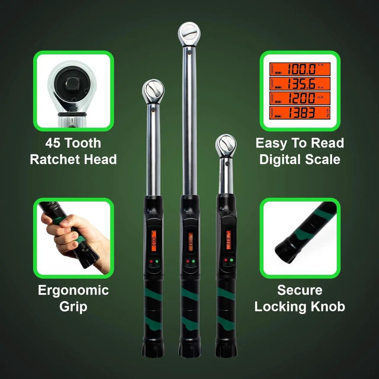 Alt view image 3 of 7 - Precision Torque Wrench 1/2 Drive - Digital Scale Torque Wrench 25-250 ft-lb, Click-Style Electronic Torque Wrench for Tire Wrench, Essential Addition to your Torque Wrench Set