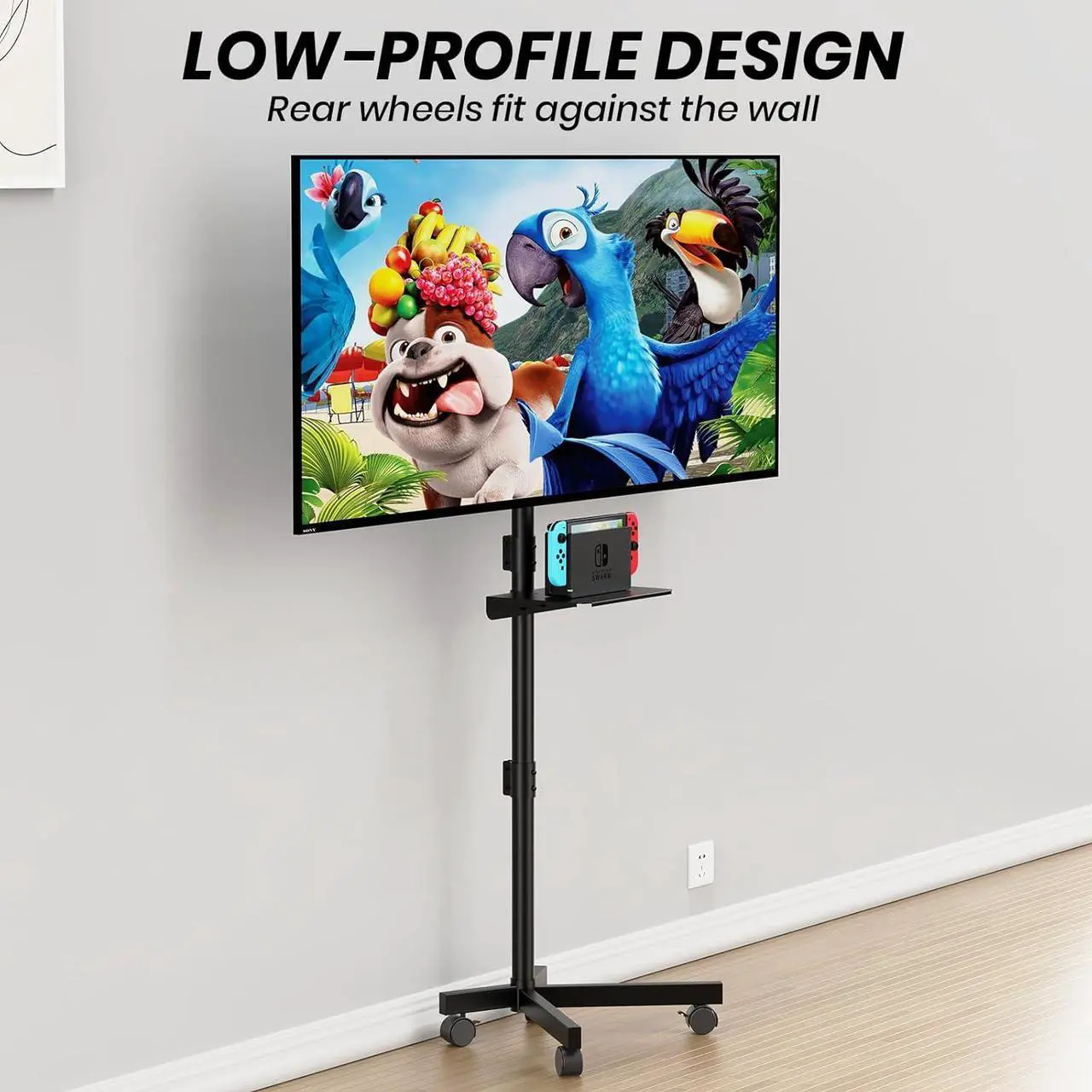 Alt view image 5 of 7 - Mobile TV Cart for 23-60 Inch LCD LED OLED Flat Curved Screen Outdoor TVs Height Adjustable Rolling TV Cart Floor Stand with Shelf and Locking Wheels Up to 88lbs Monitor TV Max VESA 400x400mm