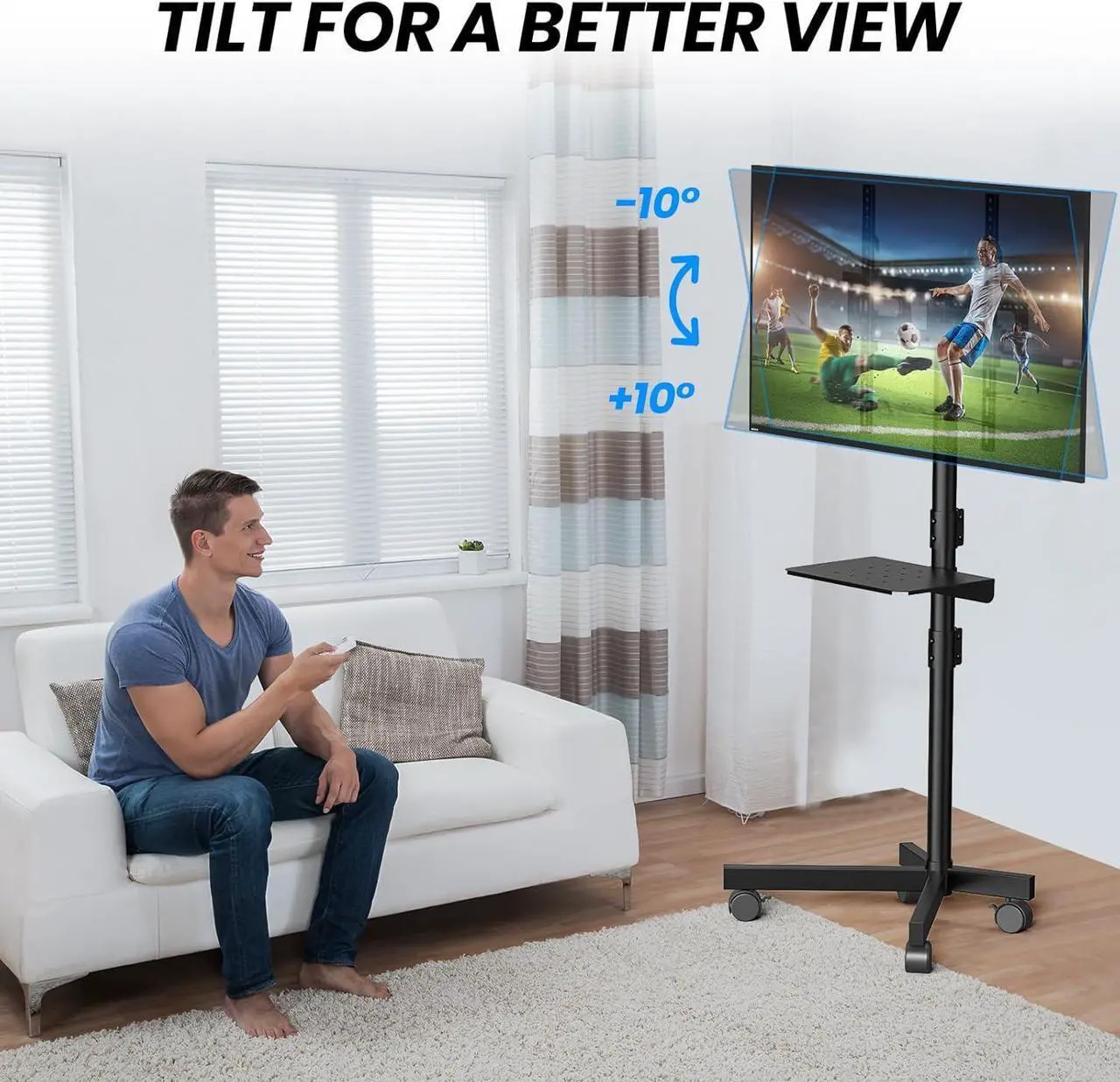 Alt view image 6 of 7 - Mobile TV Cart for 23-60 Inch LCD LED OLED Flat Curved Screen Outdoor TVs Height Adjustable Rolling TV Cart Floor Stand with Shelf and Locking Wheels Up to 88lbs Monitor TV Max VESA 400x400mm