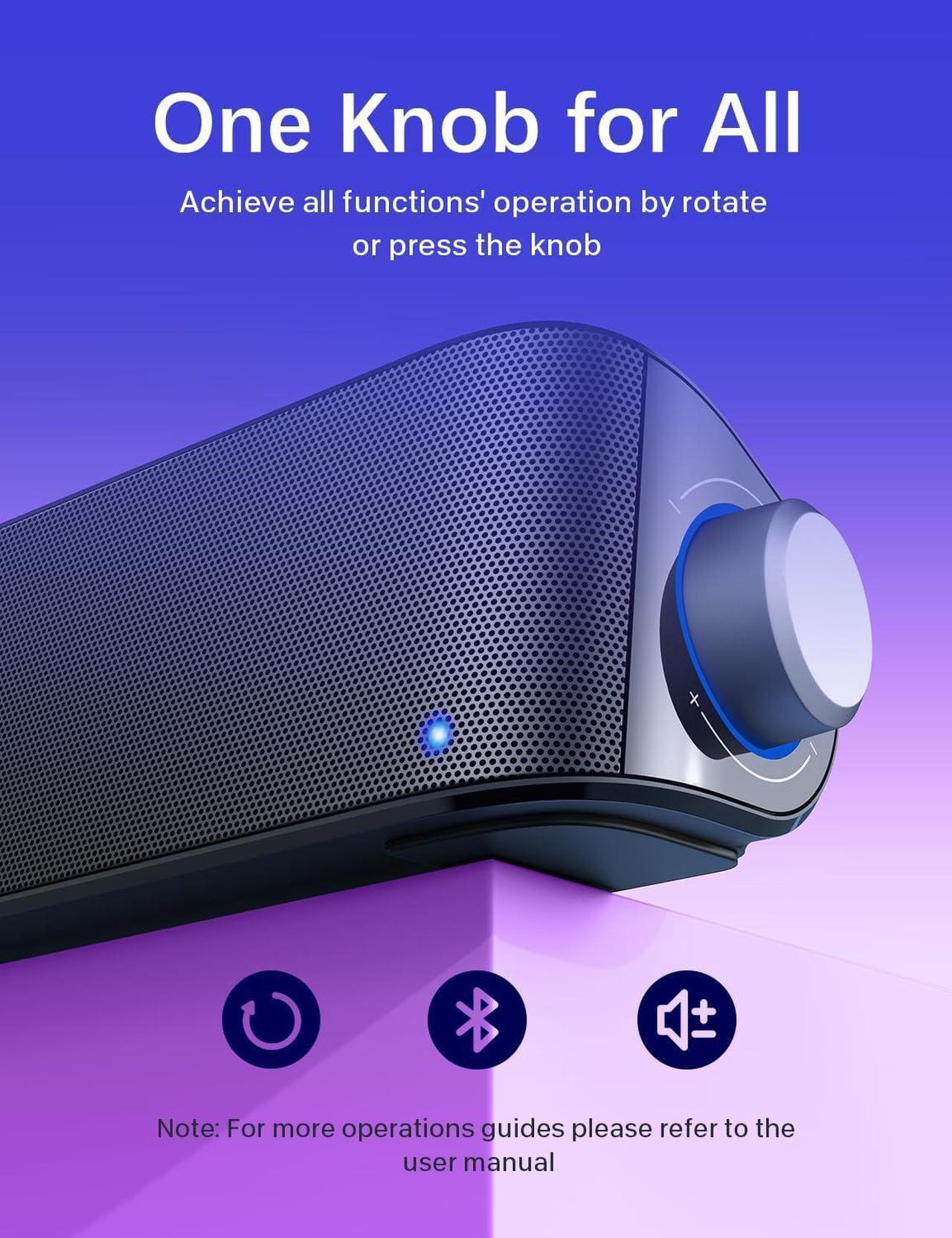 Alt view image 4 of 7 - Computer Speakers, HiFi Sound Quality Computer Sound Bar, USB Powered PC Speakers, Bluetooth 5.0 and 3.5mm Aux-in Computer Speakers for Desktop, Laptops, PCs, Phones, Tablets, Xbox, Gaming Speakers