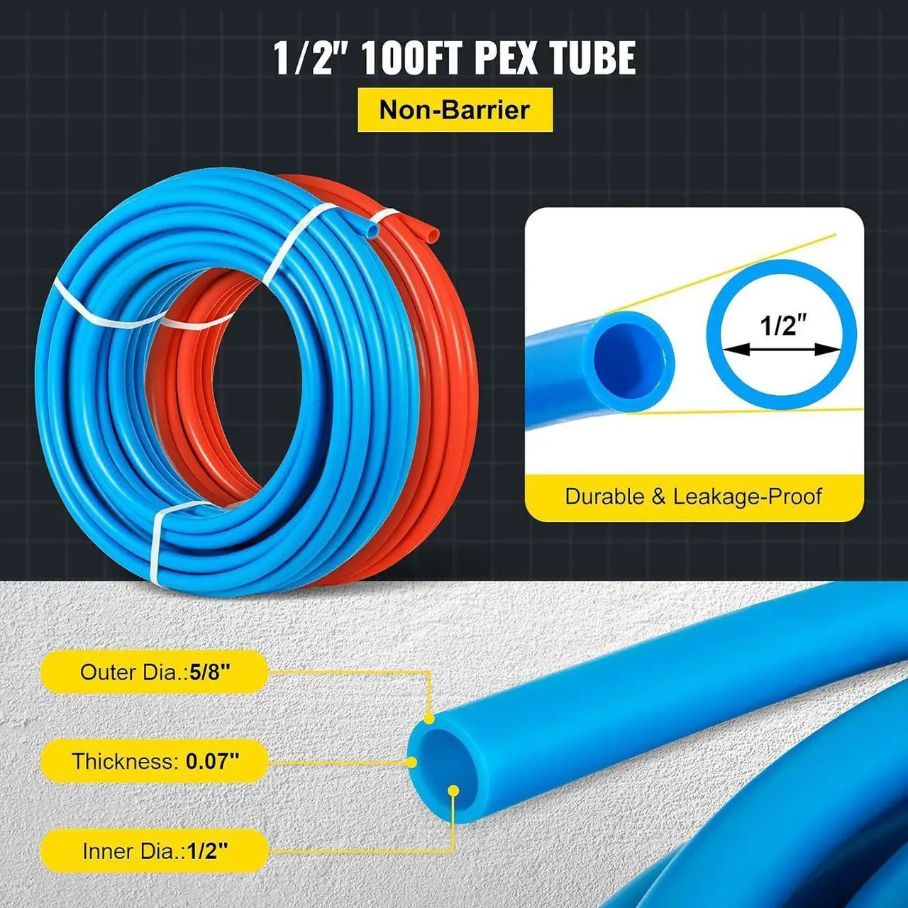 Alt view image 3 of 7 - PEX Tubing Pipe 2 Rolls of 1/2 Inch X 100 Feet PEX Tubing Non Oxygen Barrier Radiant Floor PEX Pipe Radiant Heat Floor Heating Plumbing Cold and Hot Water Tubing