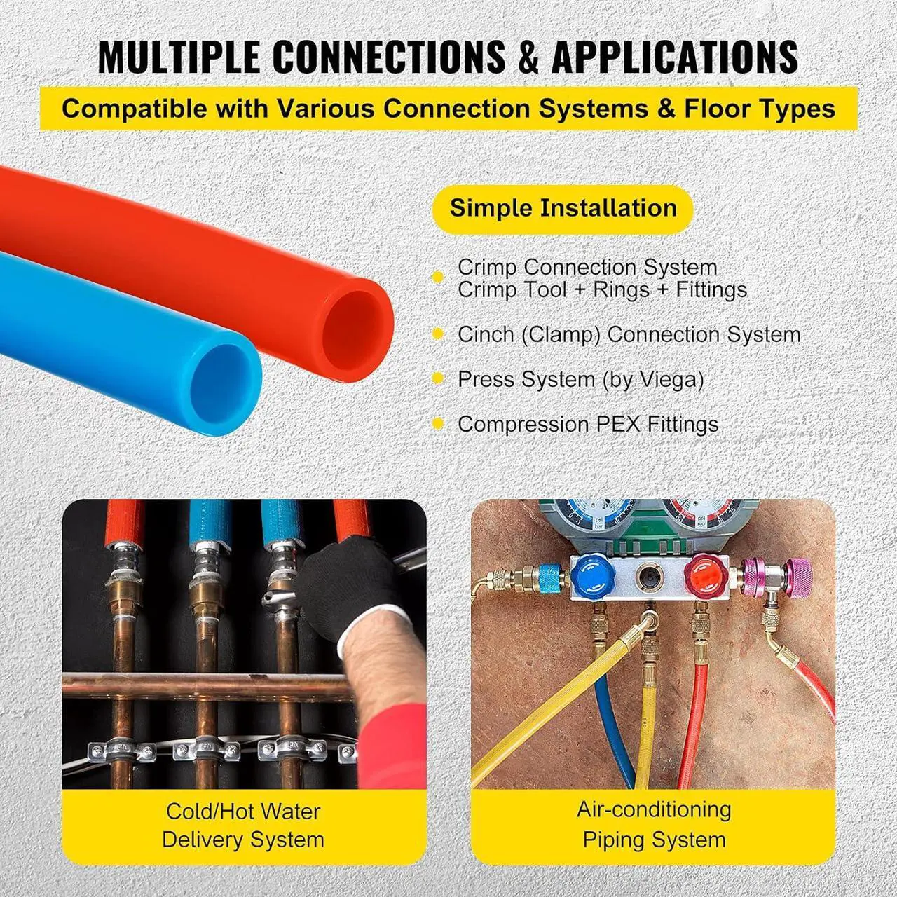 Alt view image 7 of 7 - PEX Tubing Pipe 2 Rolls of 1/2 Inch X 100 Feet PEX Tubing Non Oxygen Barrier Radiant Floor PEX Pipe Radiant Heat Floor Heating Plumbing Cold and Hot Water Tubing
