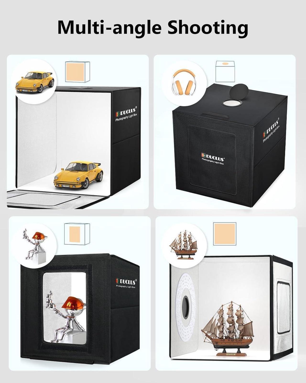 Alt view image 5 of 7 - Light Box Photography 20" x 20", Large Portable Photo Studio Light Tent kit, Professional Dimmable Photo Booth with 216 LED Lights & 6 Backdrops for Jewelry and Food Items Product Photography