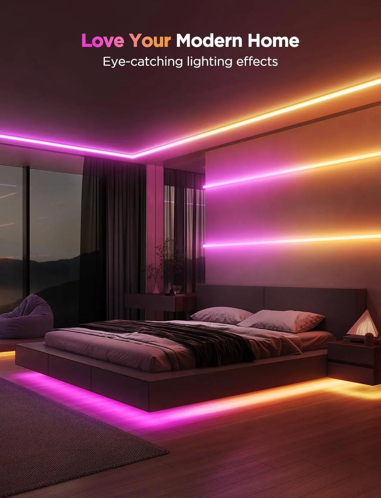 Alt view image 7 of 7 - RGBIC LED Strip Lights 32.8ft with Covers Smart Lights Work with Alexa and Google Assistant LED Diffuser Channel with LED Lights for Bedroom Skirting Lines Studio Cabinet