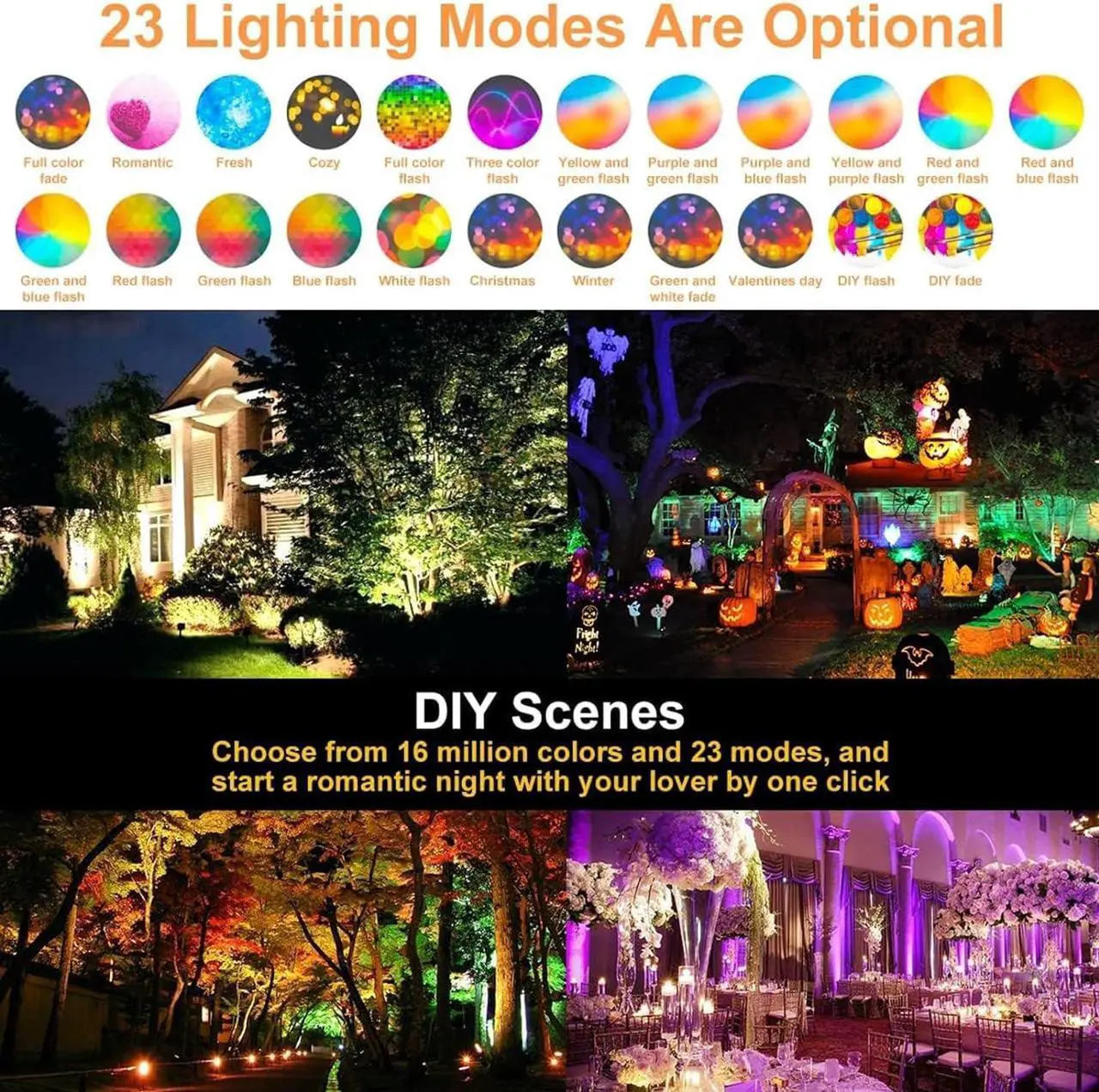 Alt view image 4 of 7 - LED Flood Lights RGB Color Changing 500W Equivalent, Outdoor RGBW Bluetooth Smart Floodlights APP Control,IP66 Waterproof, Timing, 2700K&16 Million Colors 23 Modes for Stage Landscape Lighting 2 Pack