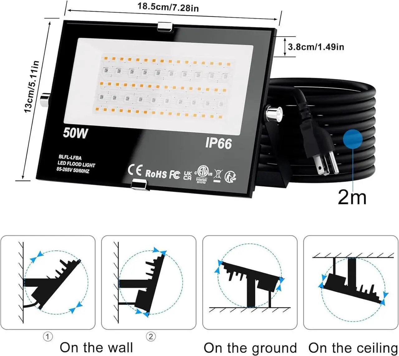 Alt view image 7 of 7 - LED Flood Lights RGB Color Changing 500W Equivalent, Outdoor RGBW Bluetooth Smart Floodlights APP Control,IP66 Waterproof, Timing, 2700K&16 Million Colors 23 Modes for Stage Landscape Lighting 2 Pack