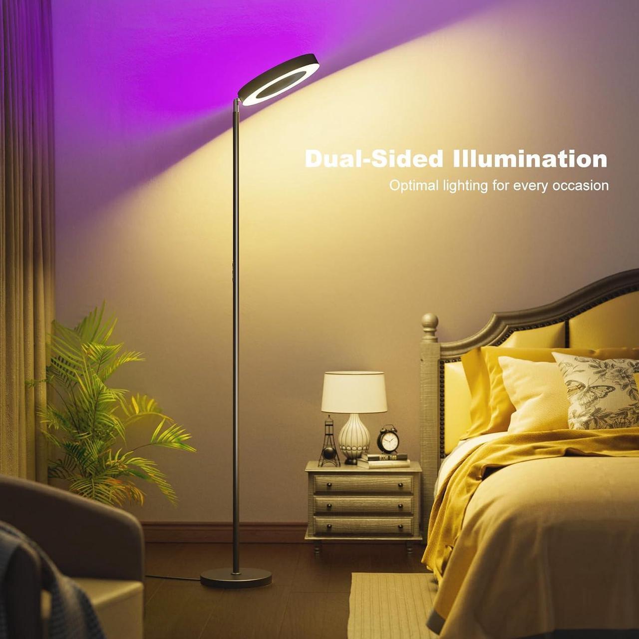 Alt view image 3 of 7 - 42W Bright RGB Floor Lamp, Dual-Sided LED Standing Lamp with Remote, Stepless Dimmable, Modern Color Changing Torchiere Tall Lamps for Living Room Bedroom Office Gaming Party