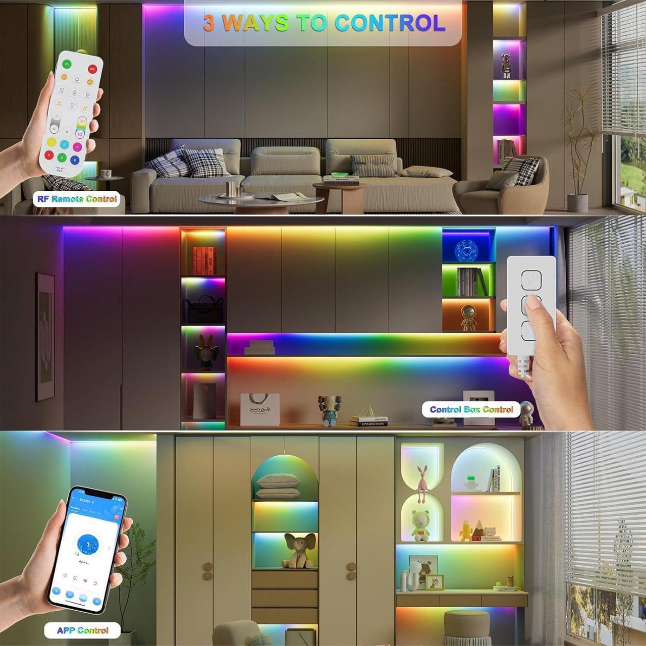 Alt view image 3 of 7 - RGB Smart IC COB LED Strip Lights,Work with Alexa/Google Assistant,20ft/6.1m Addressable UL-Listed 24V Chasing Color Flexible Tape Light Multicolor,for Cabinet,TV,Bedroom,Party DIY Decoration