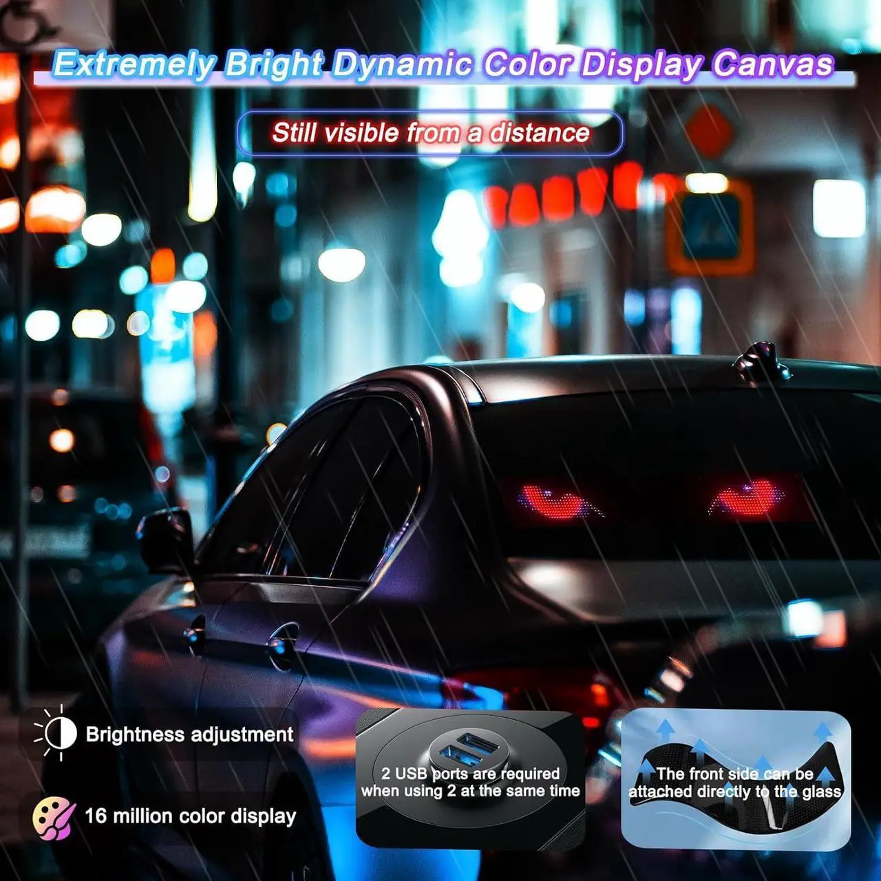 Alt view image 3 of 7 - Super RGB Programmable LED Sign, 23"x5" Scrolling Big Flexible LED Matrix Panel, Smart APP Control Custom Text Pattern Animation, LED Digital Display Eye LED Sceen Lights for Car Window Store Decor