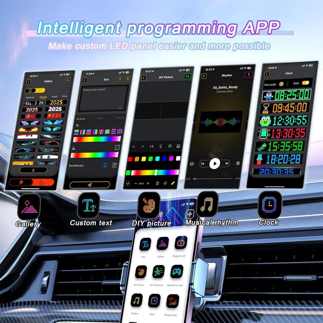 Alt view image 2 of 7 - Super RGB Programmable LED Sign, 23"x5" Scrolling Big Flexible LED Matrix Panel, Smart APP Control Custom Text Pattern Animation, LED Digital Display Eye LED Sceen Lights for Car Window Store Decor