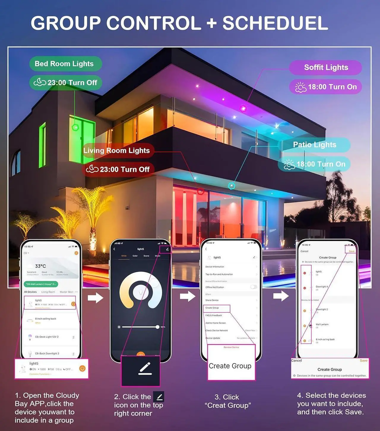Alt view image 7 of 7 - [6 Pack] 6inch Smart WiFi LED Recessed Lights,RGBCW Color Changing Recessed Lighting,Compatible with Alexa and Google Home Assistant,No Hub Required,15W 2700K-6500K,CRI90+ Wet Location