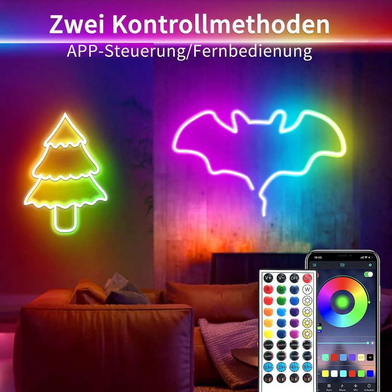 Alt view image 2 of 7 - Led Rope Lights,132FT RGB LED Strip Lights, App Control/IR Remote,Outdoor IP65 Waterproof, Music Syncing, Flexible DIY Design led Lights for Bedroom, Gaming, Party, Christmas Décor