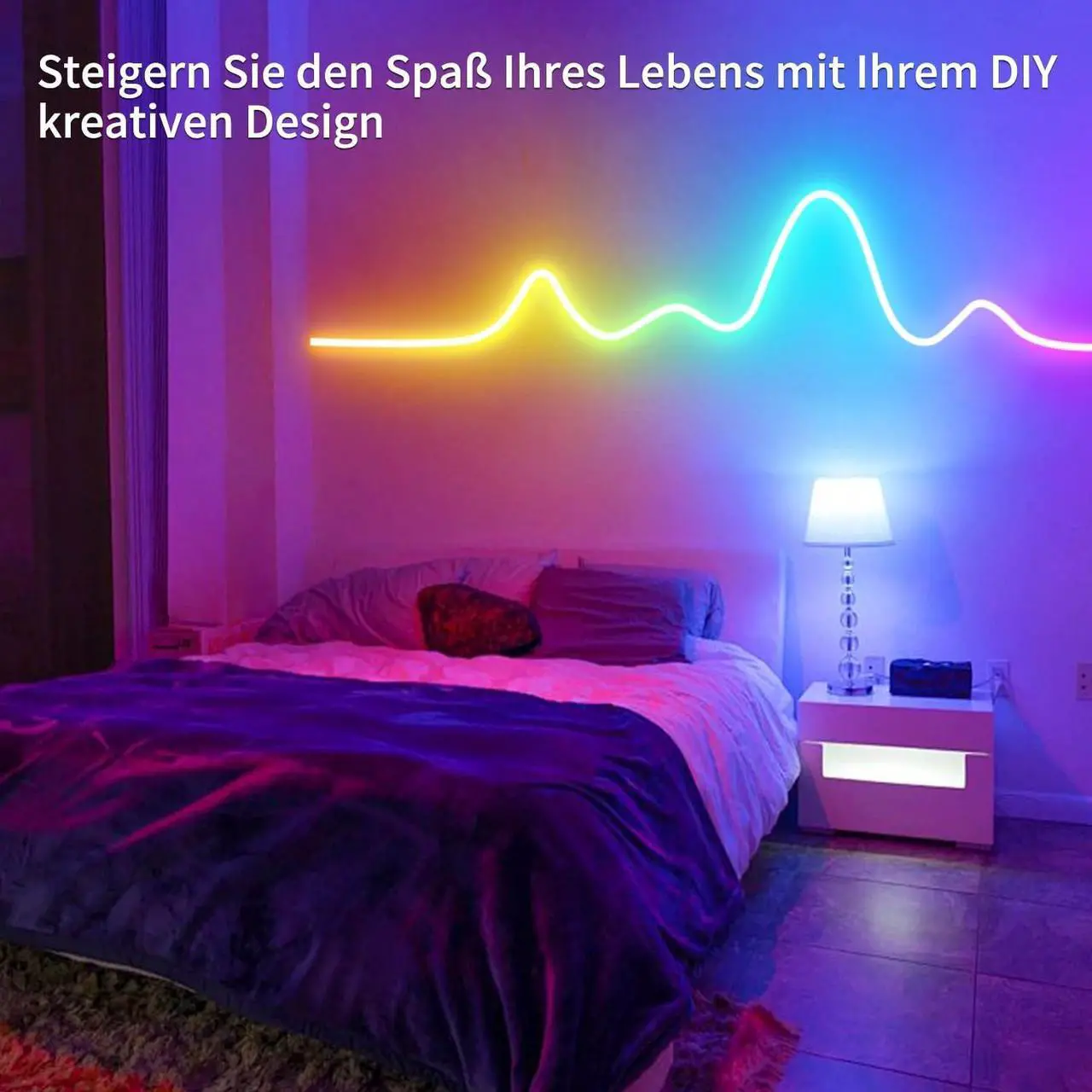 Alt view image 4 of 7 - Led Rope Lights,132FT RGB LED Strip Lights, App Control/IR Remote,Outdoor IP65 Waterproof, Music Syncing, Flexible DIY Design led Lights for Bedroom, Gaming, Party, Christmas Décor