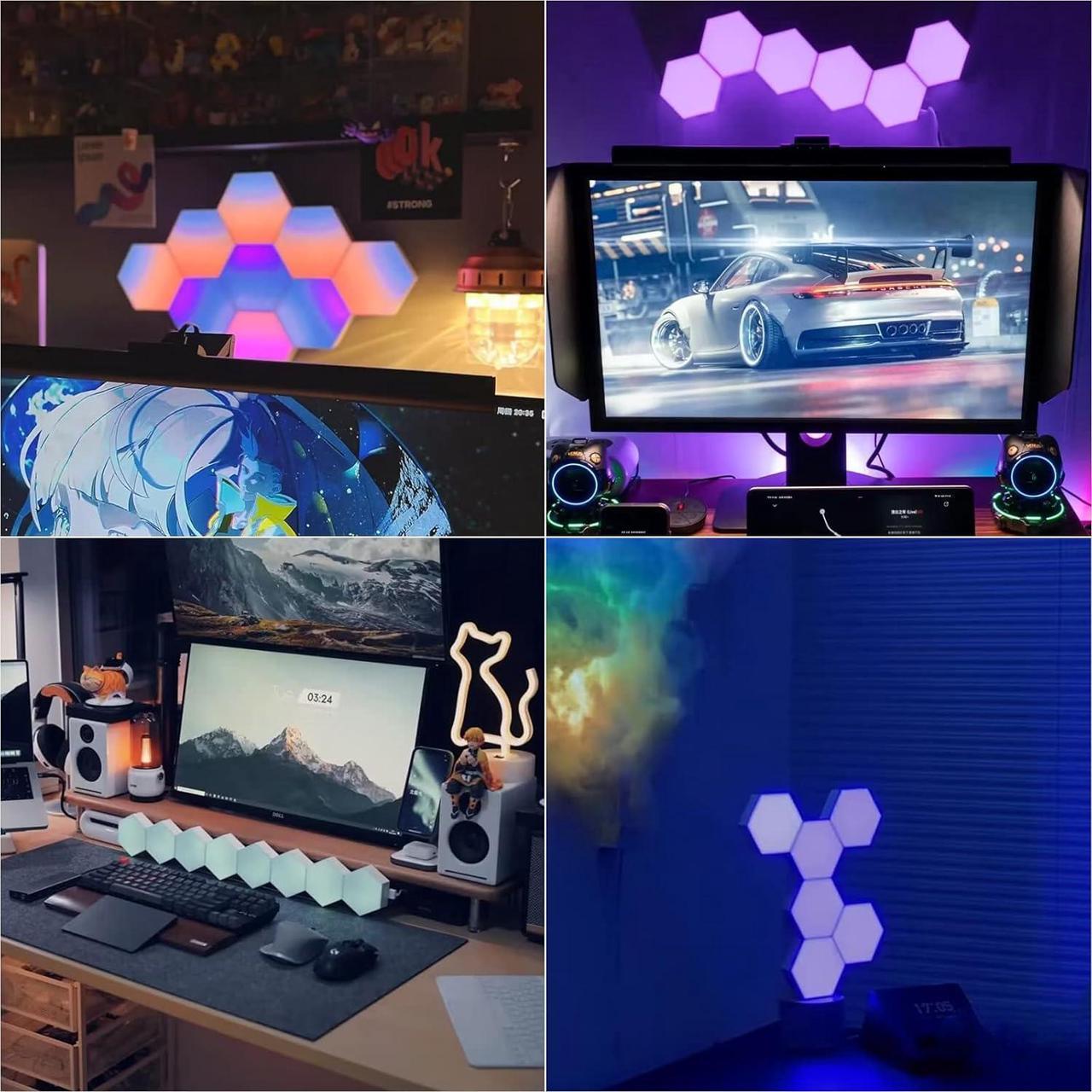 Alt view image 6 of 6 - Hexagon Lights, Smart LED Wall Lights with Remote, 13 Colors Touch-Sensitive DIY Modular Assembled RGB Wall Panels, Hex Light with USB-Power for Autism, Game Room Decor, Party (10 Pack)