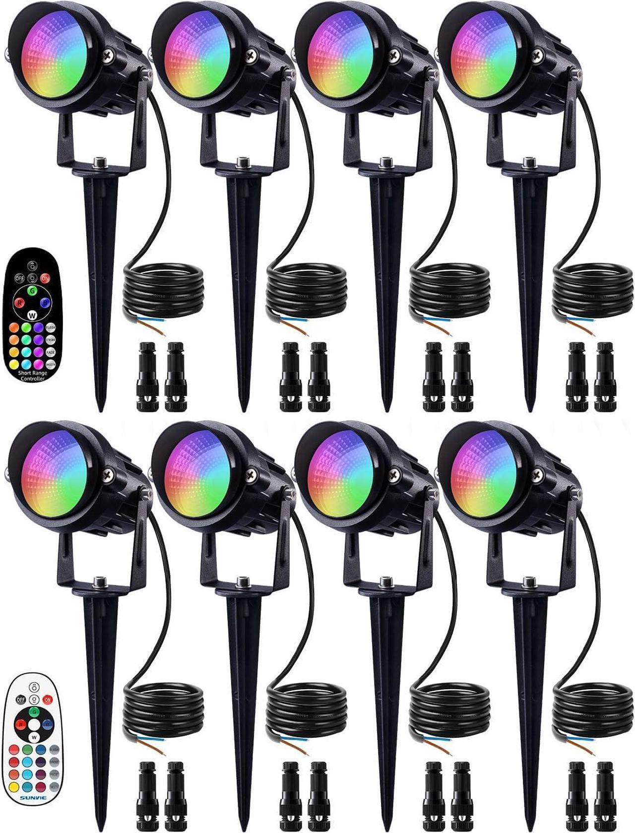 Main image of 12W RGB Color Changing Landscape Lights Low Voltage LED Landscape Lighting Remote Control Spotlight Waterproof Garden Pathway Christmas Decorative Lights Outdoor Indoor, 8 Pack with Connector