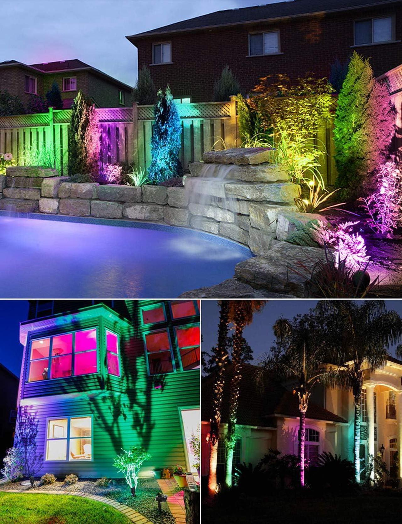 Alt view image 5 of 6 - 12W RGB Color Changing Landscape Lights Low Voltage LED Landscape Lighting Remote Control Spotlight Waterproof Garden Pathway Christmas Decorative Lights Outdoor Indoor, 8 Pack with Connector
