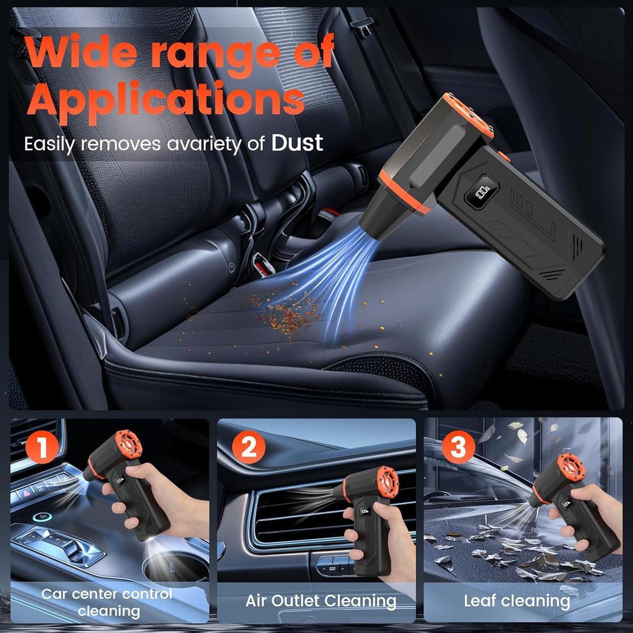 Alt view image 7 of 7 - Compressed Air Duster, 350,000RPM Jet Dry Blower with LED Display and Light, 4-Gear Adjustable Mini Air Broom,Turbo Fan for Keyboard, PC, Car and Home,Electric Air Duster Replace Compressed Air Can