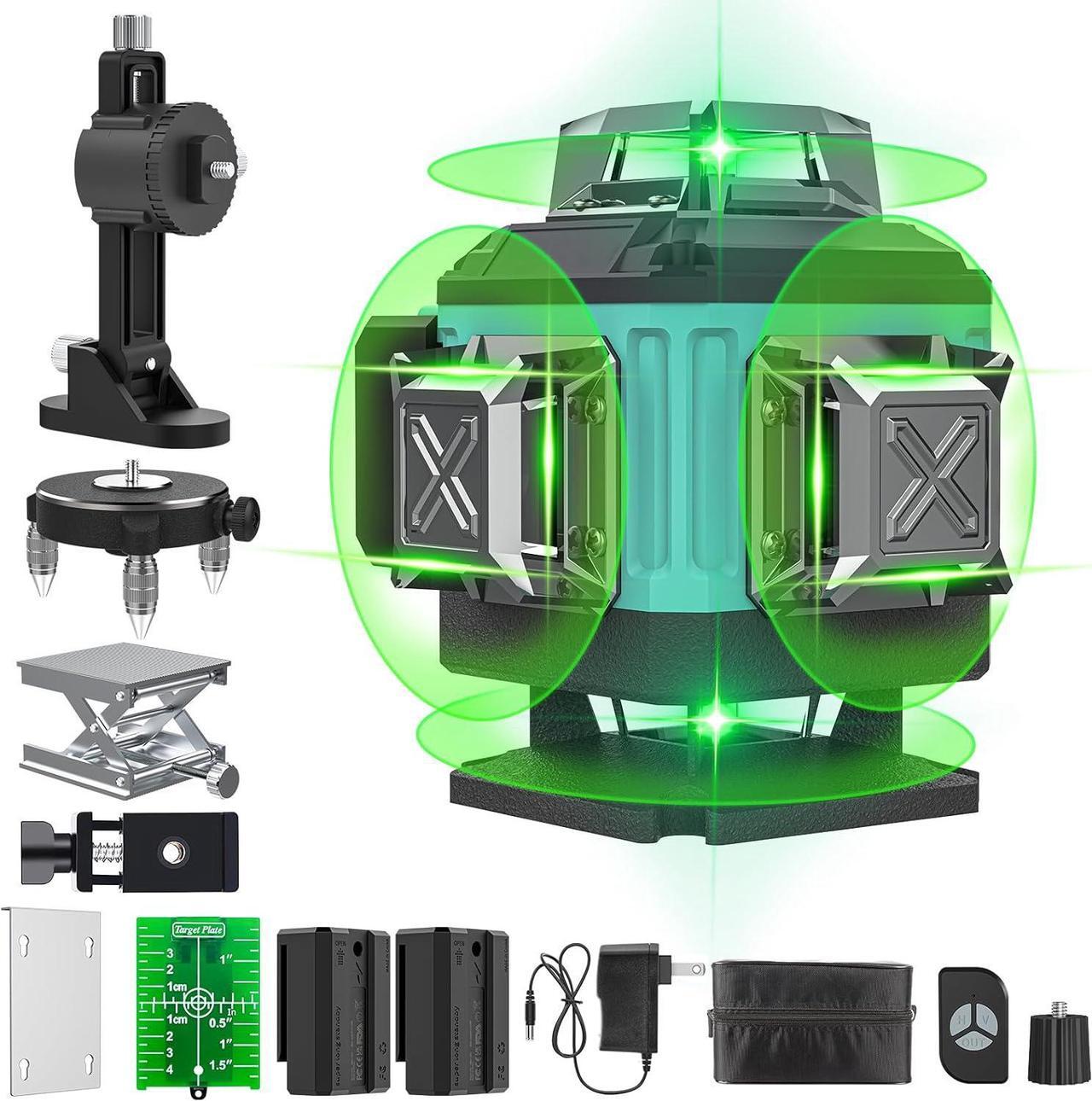 Main image of 16 Lines Laser Level Self Leveling, 4x360° 4D Green Cross Line Lazer Level Tool with 2 Rechargable Batteries,Two 360° Vertical and Two 360° Horizontal Laser Dimmable brightness & Remote Controller