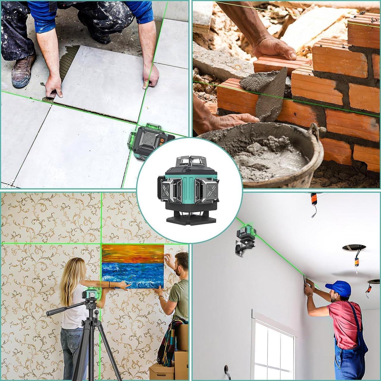 Alt view image 7 of 7 - 16 Lines Laser Level Self Leveling, 4x360° 4D Green Cross Line Lazer Level Tool with 2 Rechargable Batteries,Two 360° Vertical and Two 360° Horizontal Laser Dimmable brightness & Remote Controller