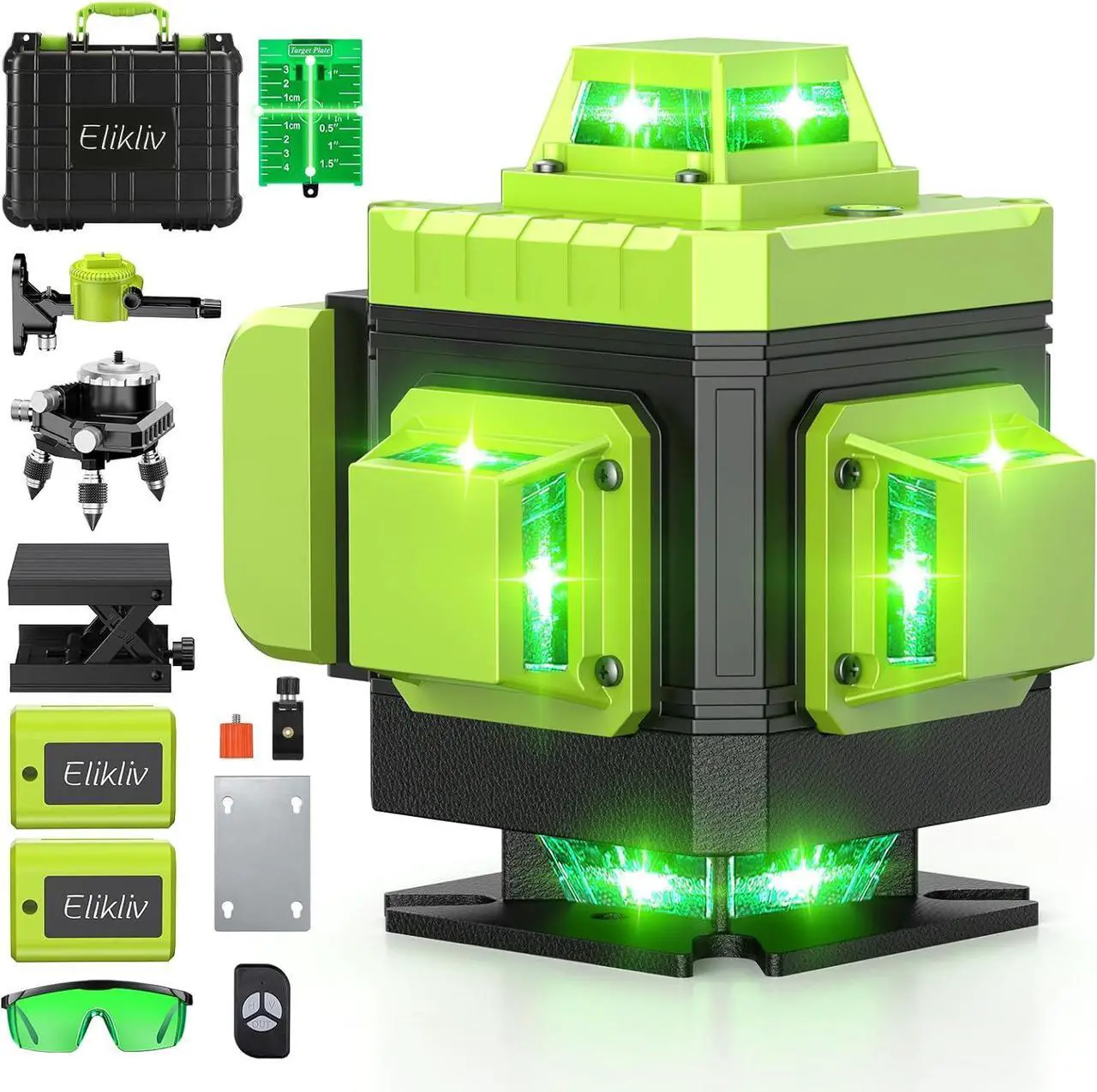Main image of Laser Level Self Leveling -Elikliv 200ft Outdoor Robust Indoors 4D Green Cross Line Laser Level 4x360 Horizontal Vertical Dual-beam Lasers for DIY or Professional Job Site Integrated Bracket Included