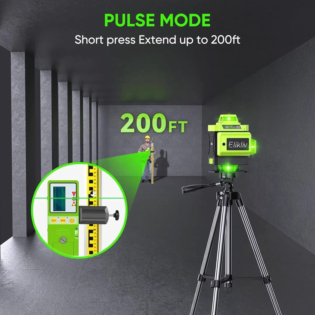 Alt view image 4 of 7 - Laser Level Self Leveling -Elikliv 200ft Outdoor Robust Indoors 4D Green Cross Line Laser Level 4x360 Horizontal Vertical Dual-beam Lasers for DIY or Professional Job Site Integrated Bracket Included