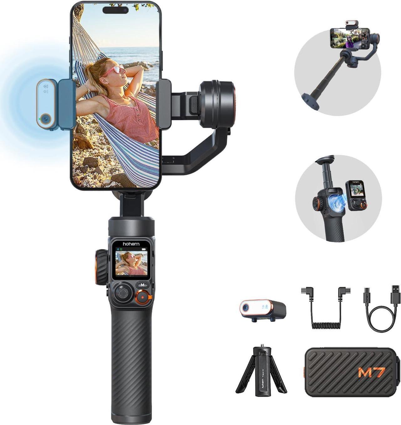 Main image of M7 Gimbal Stabilizer for Smartphone, Magnetic AI Tracker Fill Light, Detachable Touchscreen Remote Controller, Built-in Extension Rod, 500g Payload Gimbal Stabilizer for iPhone Android