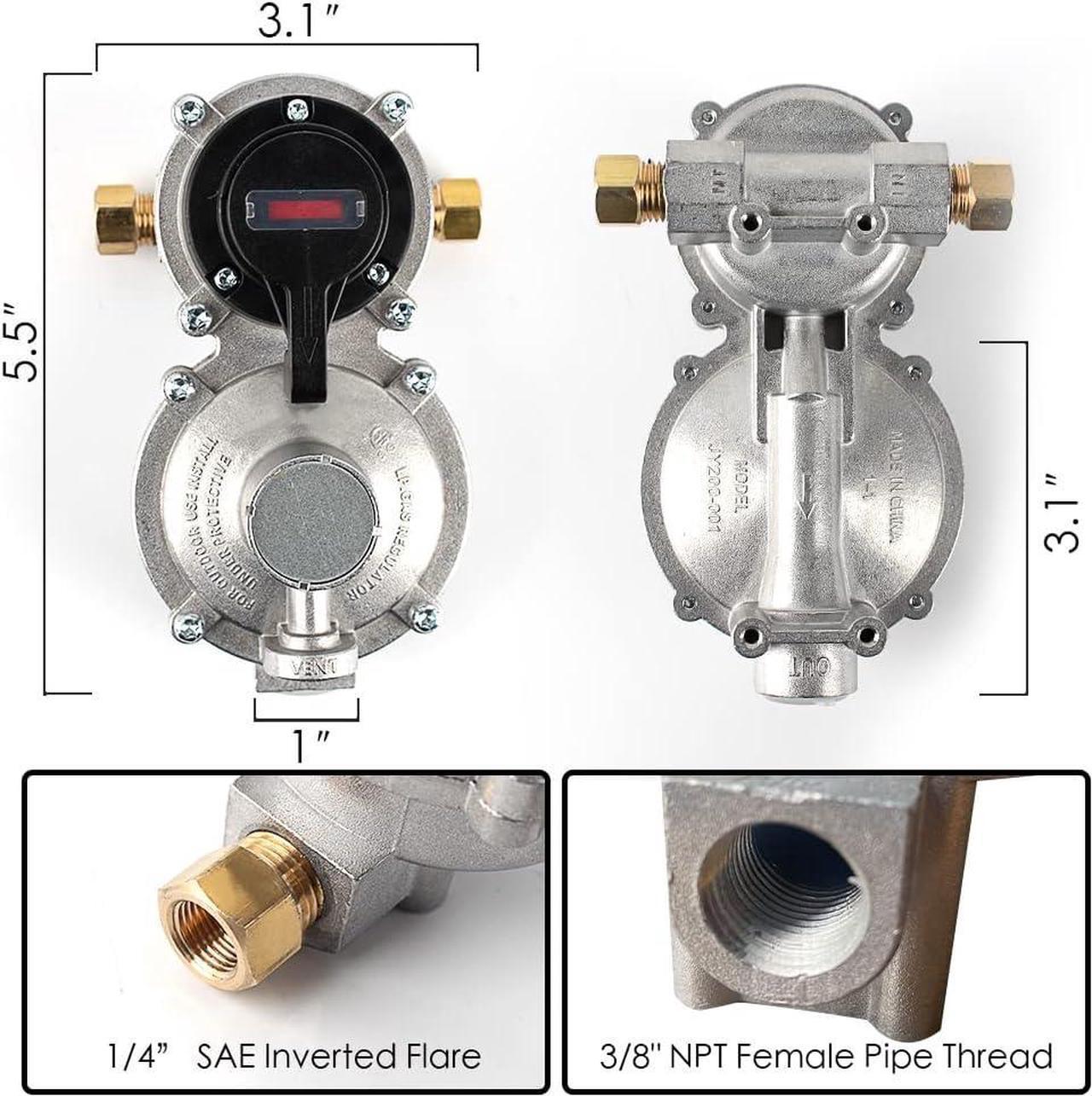 Alt view image 2 of 7 - RV Propane Regulator 2 Tank-2-Stage Auto Changeover LP Propane Regulator for RV Includes Gauge and 2X 18 Pigtail Propane Hoses,Ideal for Trailers and Camper RVs (Silver)