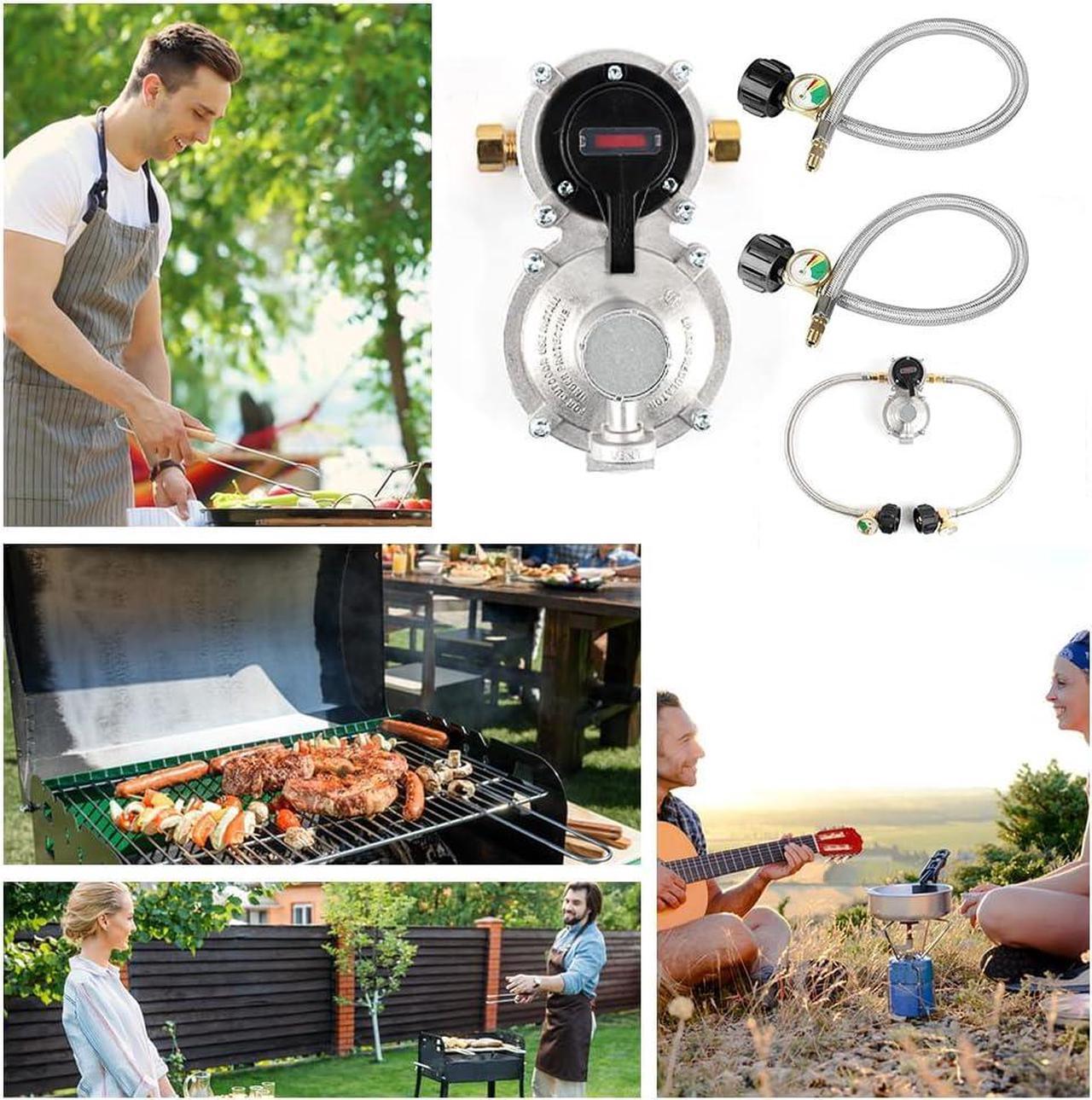 Alt view image 7 of 7 - RV Propane Regulator 2 Tank-2-Stage Auto Changeover LP Propane Regulator for RV Includes Gauge and 2X 18 Pigtail Propane Hoses,Ideal for Trailers and Camper RVs (Silver)