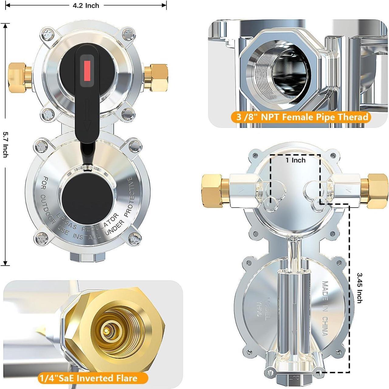 Alt view image 3 of 7 - 2-Stage Auto Changeover LP Propane Gas Regulator with 48'Stainless Braided Regulator Hose Assemblies and Two 18"RV Pigtail Propane Hoses with Gauge Dual Propane Tank Regulator for RVs, Trailers,Campe