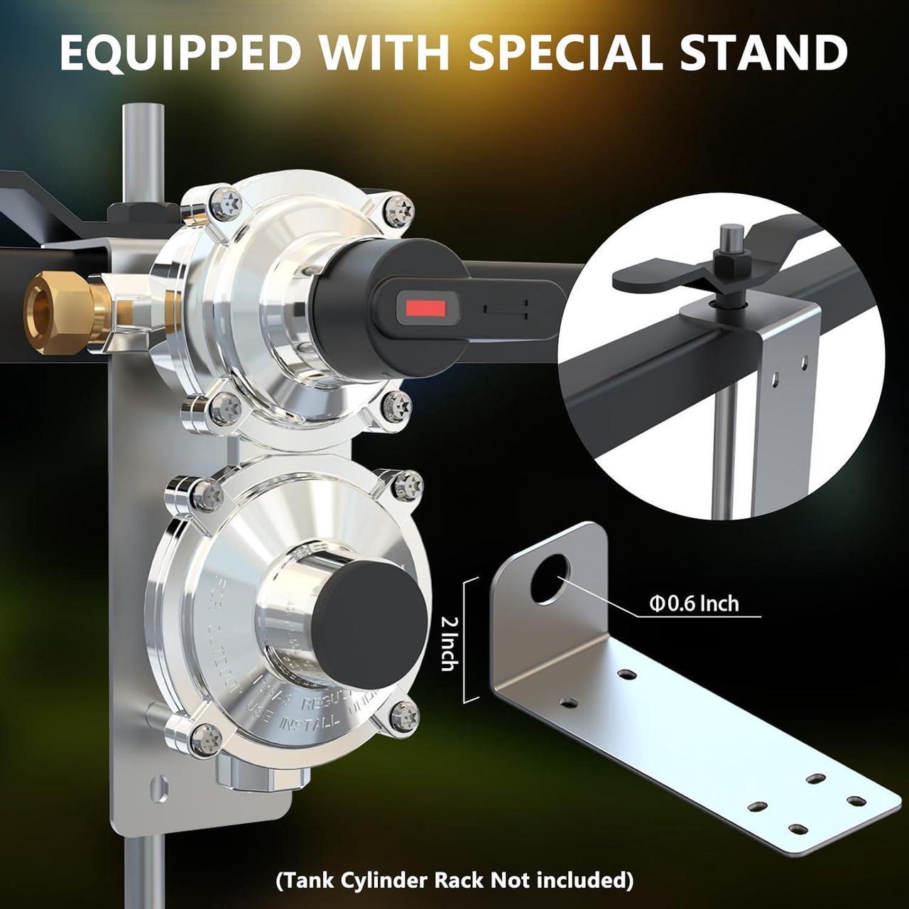 Alt view image 4 of 7 - 2-Stage Auto Changeover LP Propane Gas Regulator with 48'Stainless Braided Regulator Hose Assemblies and Two 18"RV Pigtail Propane Hoses with Gauge Dual Propane Tank Regulator for RVs, Trailers,Campe
