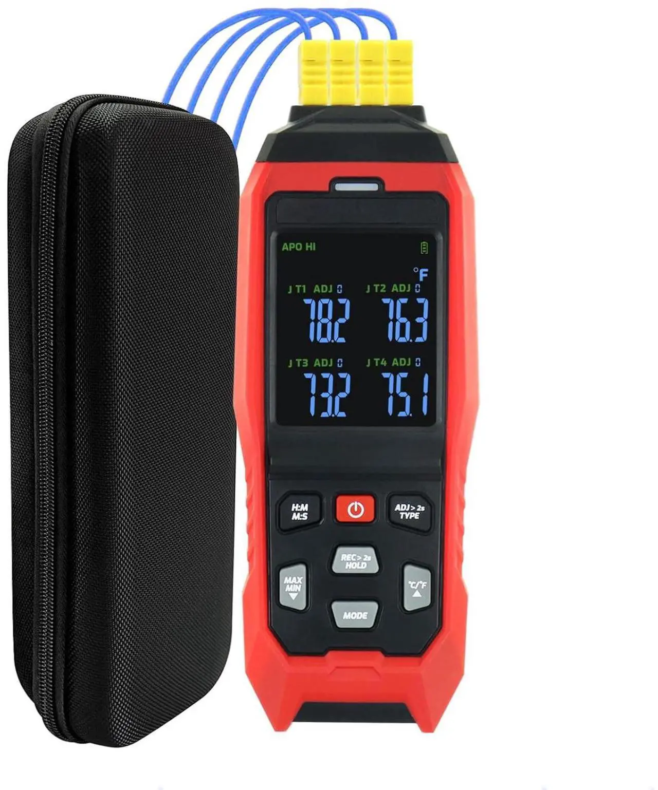Main image of Thermometer Data Logger 4 Channels Digital K Type Thermometer with 5000 Groups Programmable Temperature Recording -328~2501 Measuring Range, Audible & Visible Alarm ADJ Compensation