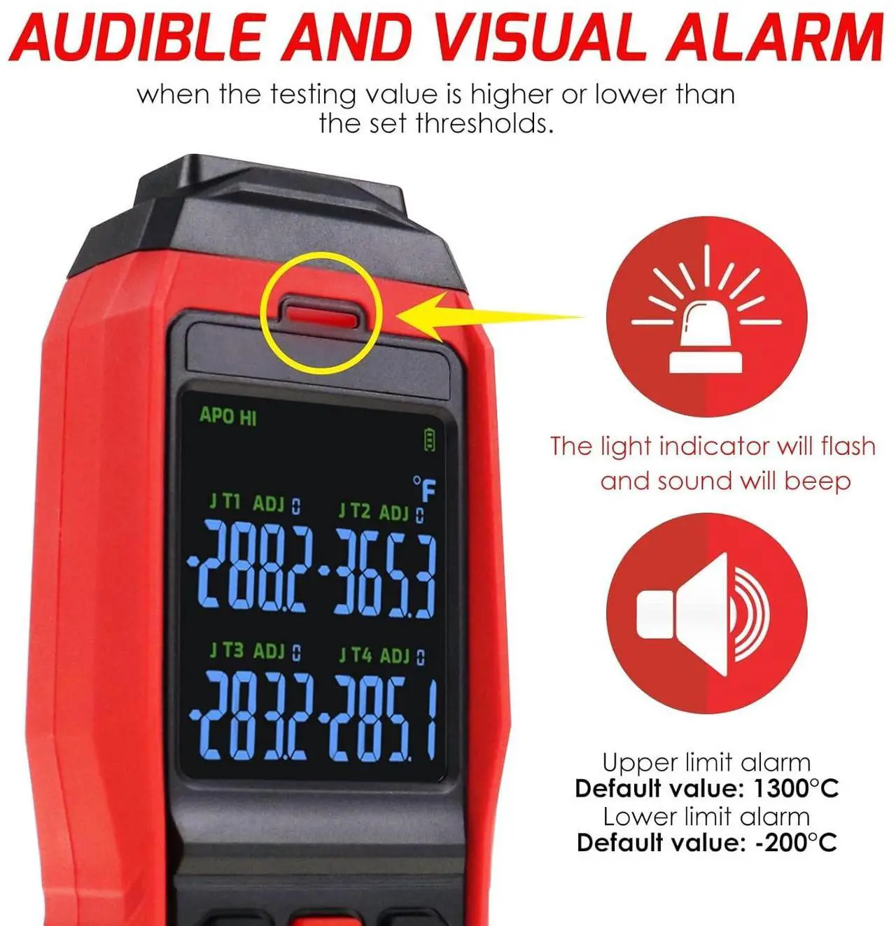 Alt view image 4 of 7 - Thermometer Data Logger 4 Channels Digital K Type Thermometer with 5000 Groups Programmable Temperature Recording -328~2501 Measuring Range, Audible & Visible Alarm ADJ Compensation