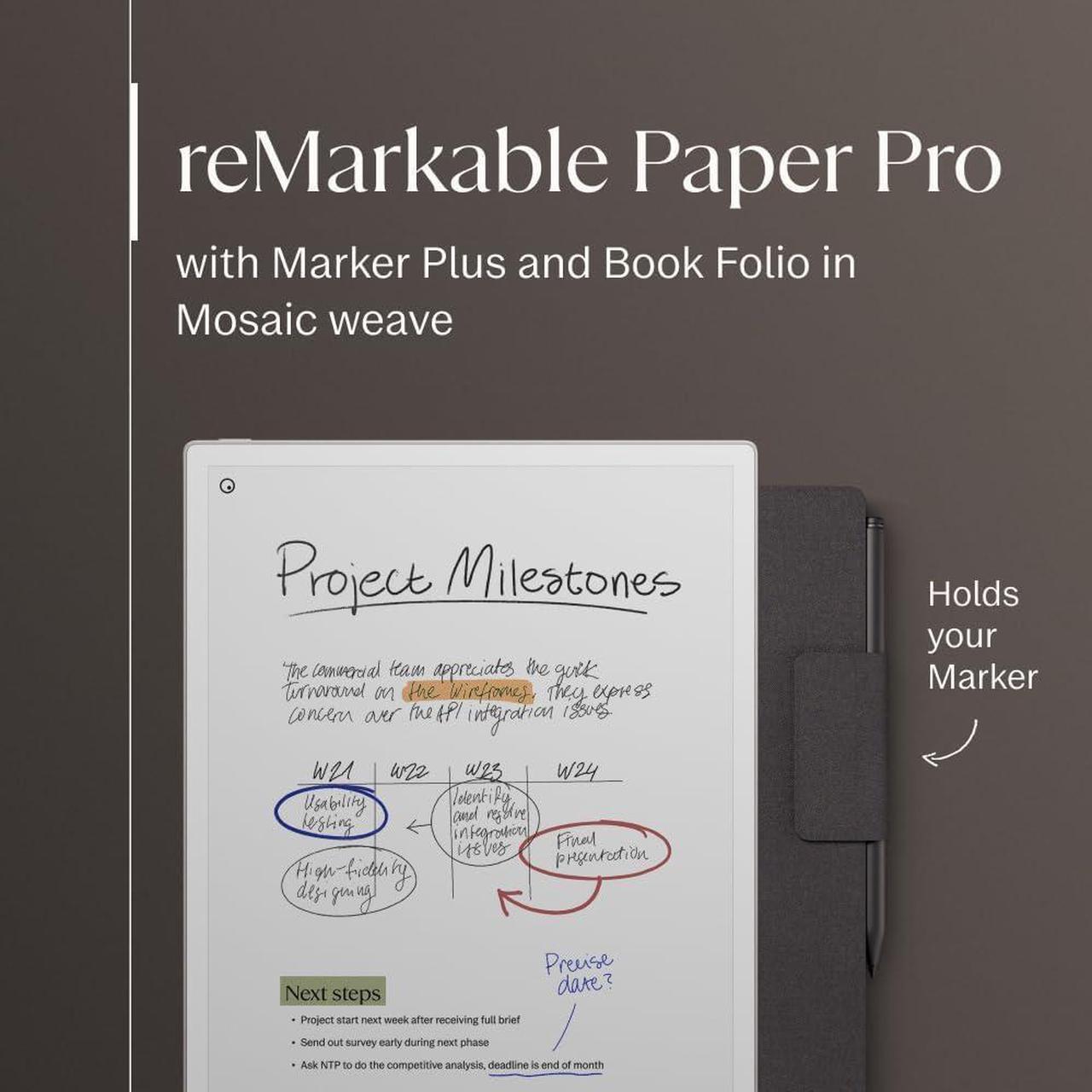 Alt view image 2 of 7 - Paper Pro Bundle  Mosaic Weave | Includes 11.8 reMarkable Paper Tablet, Marker Plus Pen with Eraser, and a Book Folio Cover in Mosaic Weave  Basalt