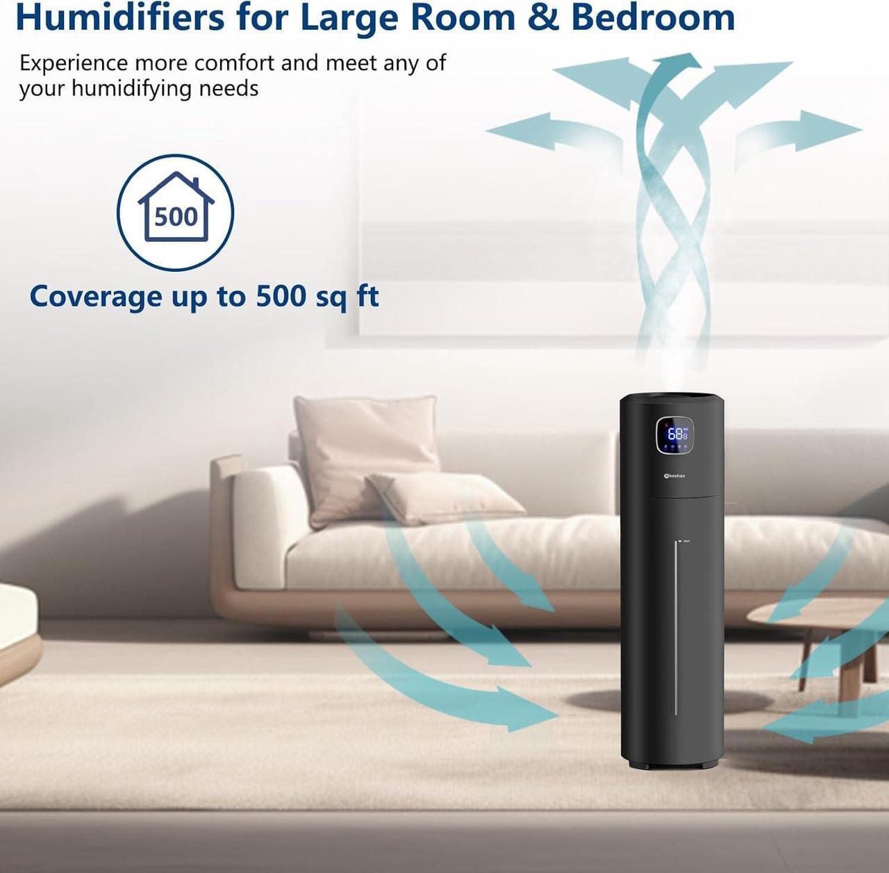 Alt view image 4 of 7 - Large Humidifiers for Bedroom, 9L/2.5Gal Ultrasonic Cool Mist Humidifier, Easy Clean Humidifier with 350ML/H Large Mist Speed, Quiet Tower Humidifier, Suitable for Kids Room Plant Yoga (Black)