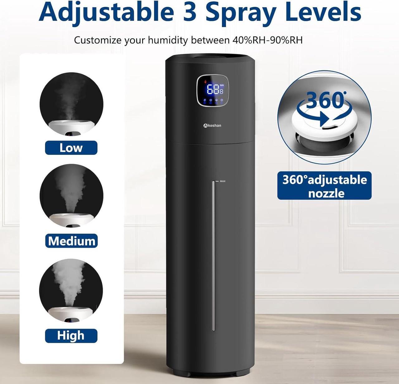 Alt view image 5 of 7 - Large Humidifiers for Bedroom, 9L/2.5Gal Ultrasonic Cool Mist Humidifier, Easy Clean Humidifier with 350ML/H Large Mist Speed, Quiet Tower Humidifier, Suitable for Kids Room Plant Yoga (Black)