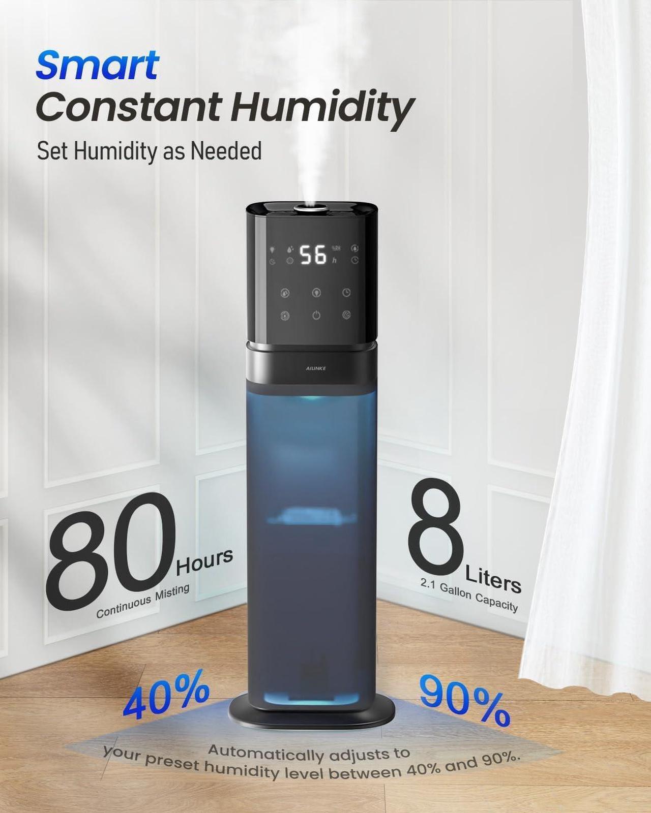 Alt view image 4 of 6 - Humidifier Large Room, 2.1Gal/8L Humidifiers for Bedroom with Extended Tube, Large Humidifiers for Home 1000 sq.ft. Cool Mist Humidifier with Night Light, School/Office/Warehouse
