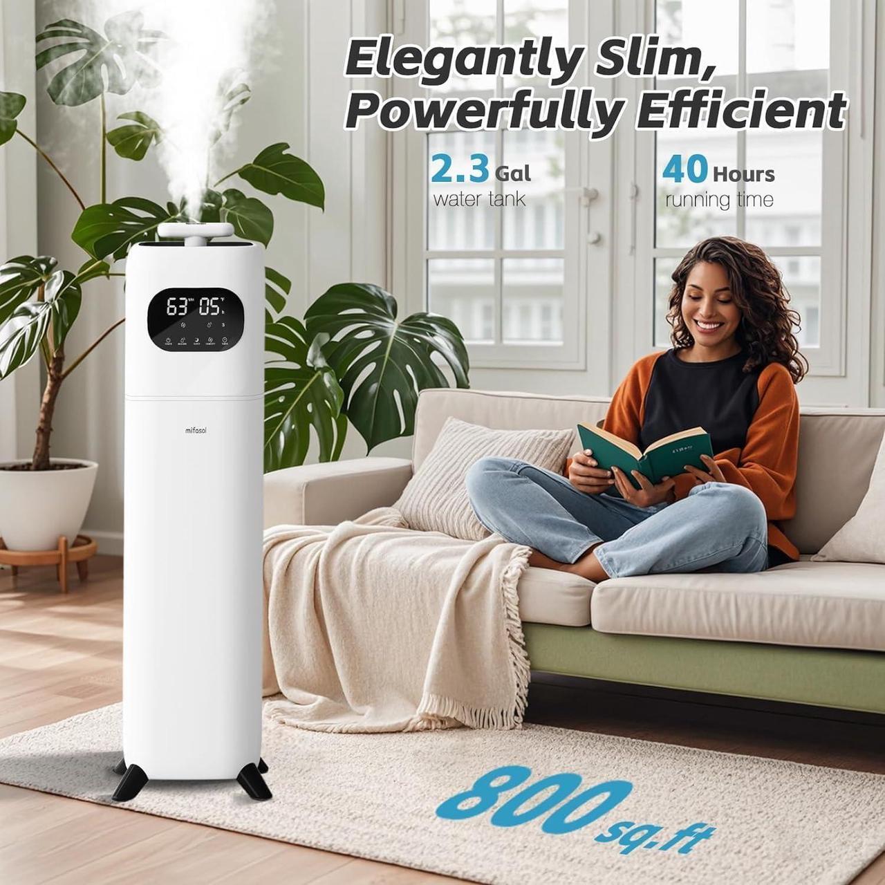 Alt view image 2 of 6 - Humidifier Large Room, 2.3Gal/9L Room Humidifiers for Bedroom with with Timer, 360°Nozzle, Large Cool Mist Humidifier with Aroma Box, School, Office, Warehouse, White