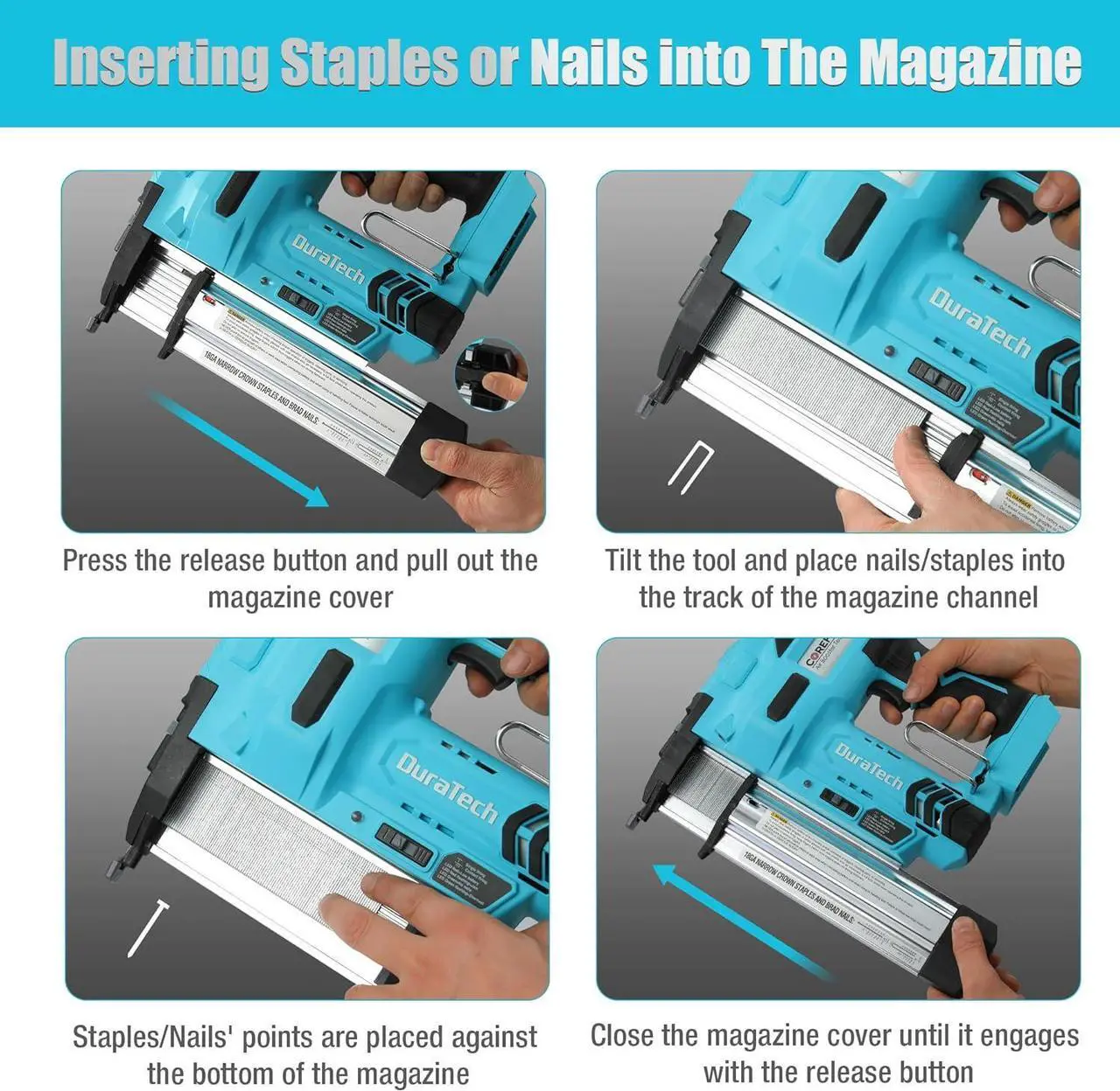 Alt view image 4 of 7 - 20V Cordless Brad Nailer, 18 Gauge, 2-in-1 Nail/Staple Gun for Upholstery, Carpentry, Including 2.0Ah Rechargeable Battery, 1H Quick Charger, 1000 Staples, 1000 Nails and Carrying Case