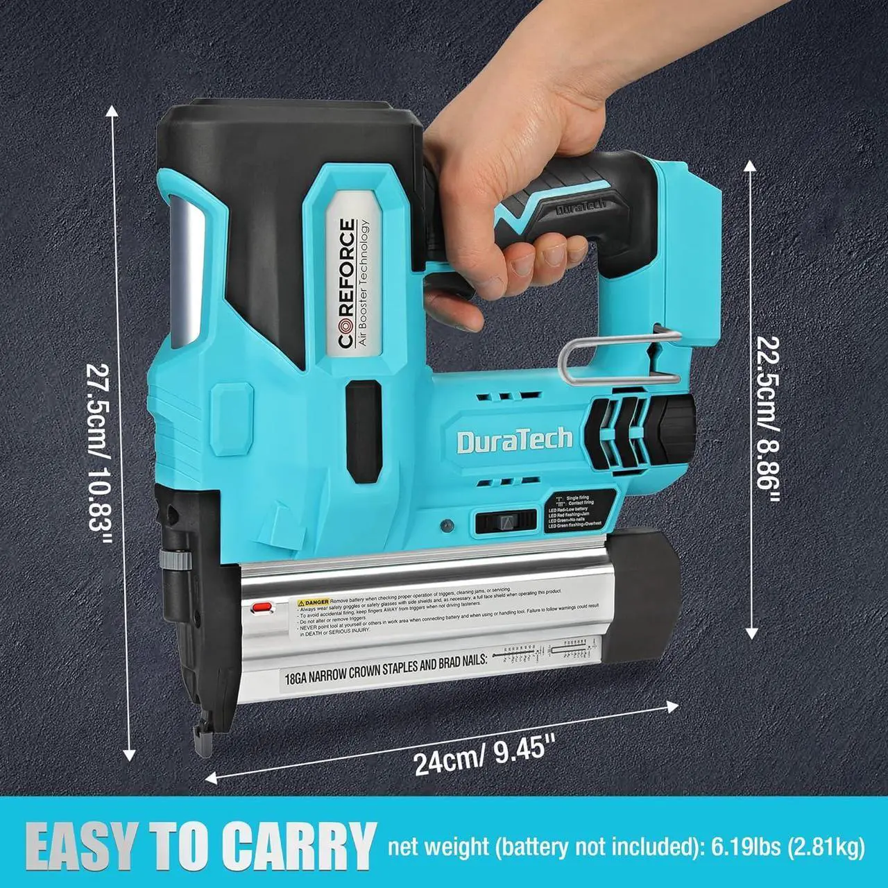 Alt view image 6 of 7 - 20V Cordless Brad Nailer, 18 Gauge, 2-in-1 Nail/Staple Gun for Upholstery, Carpentry, Including 2.0Ah Rechargeable Battery, 1H Quick Charger, 1000 Staples, 1000 Nails and Carrying Case