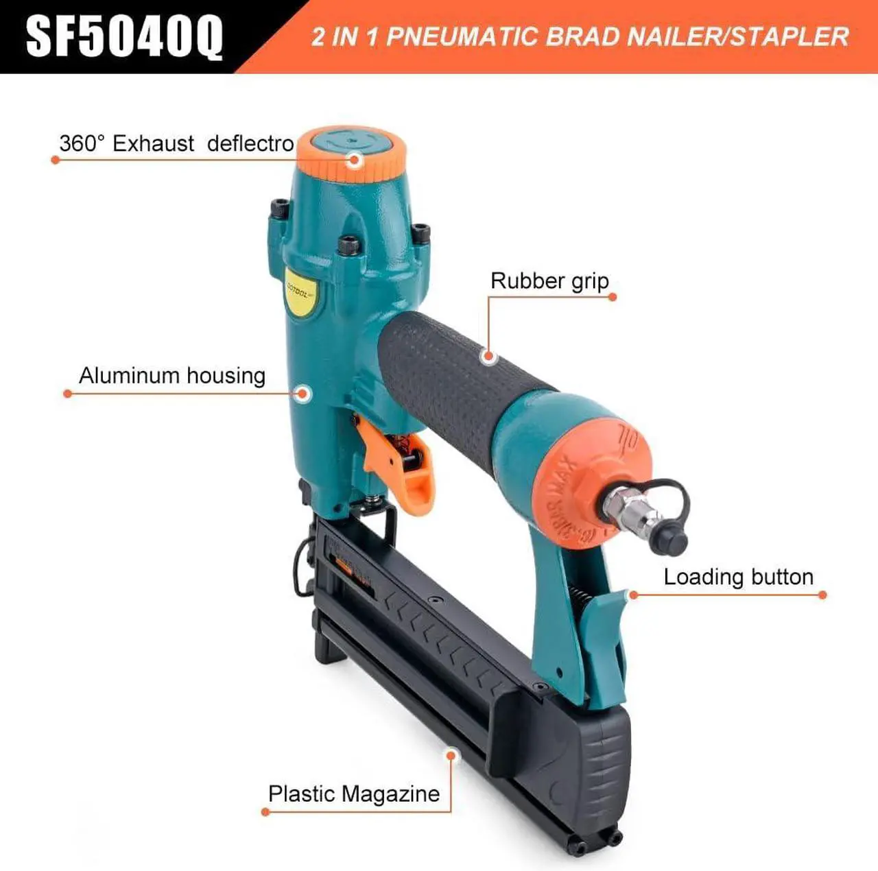 Alt view image 2 of 7 - Pneumatic Brad Nailer, 18 Gauge 2-in-1 Nail, 5/8'' to 2'' Brad Nails and 5/8'' to 1-5/8'' Crown Staples, Safety Glasses and and 1000pcs Nails,for Carpentry, DIY,Woodworking