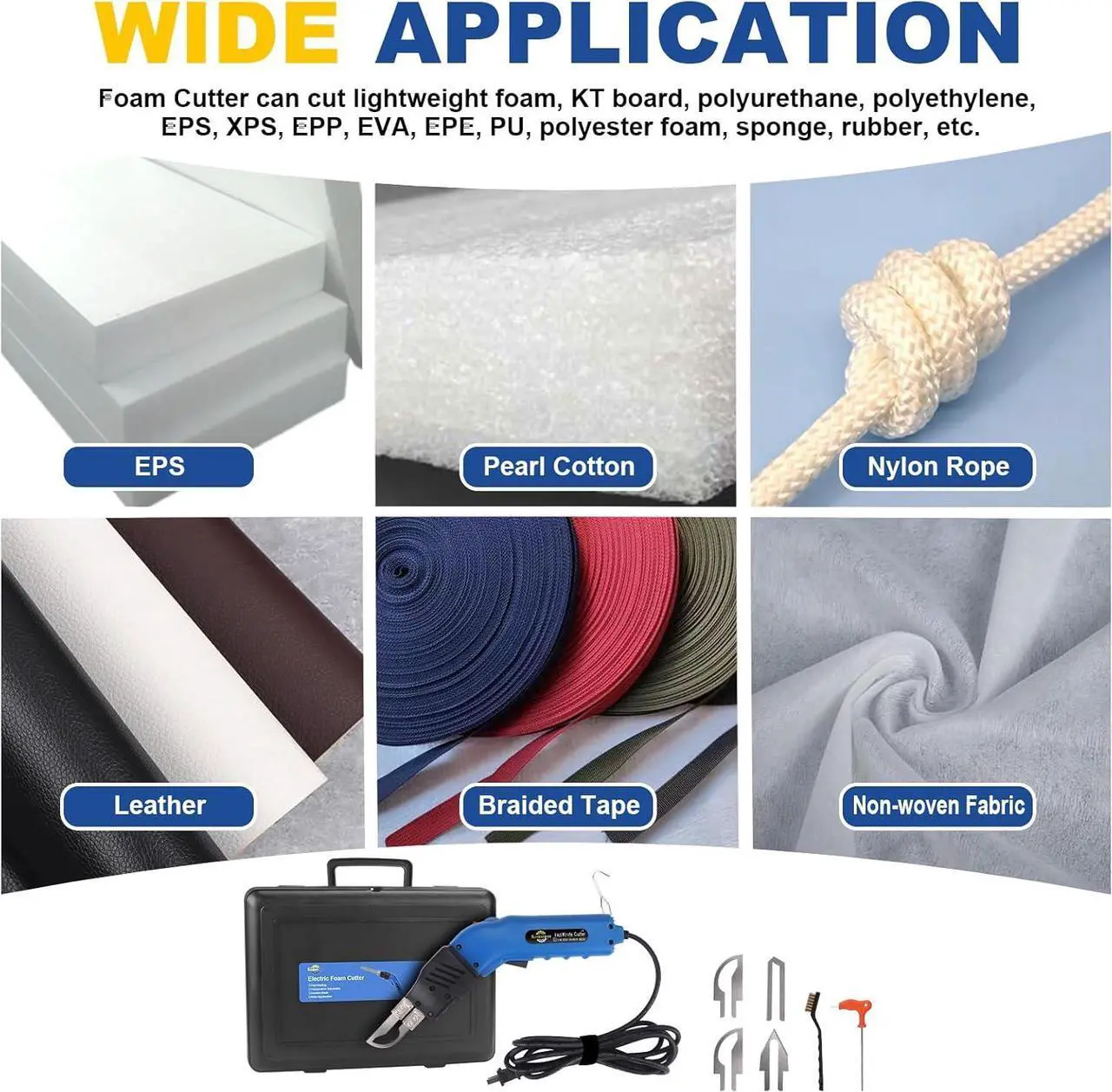 Alt view image 6 of 6 - Foam Cutter Electric 80W Hot Knife Styrofoam Cutter Foam Cutting Tool Air Cooled Hot Knife Foam Cutter 110-120V for EPS, XPS, KT Board, Sponge,Canvas, Synthetic fabric, Cloth, Rope, Cord